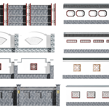 新中式古建围墙院墙3d模型下载