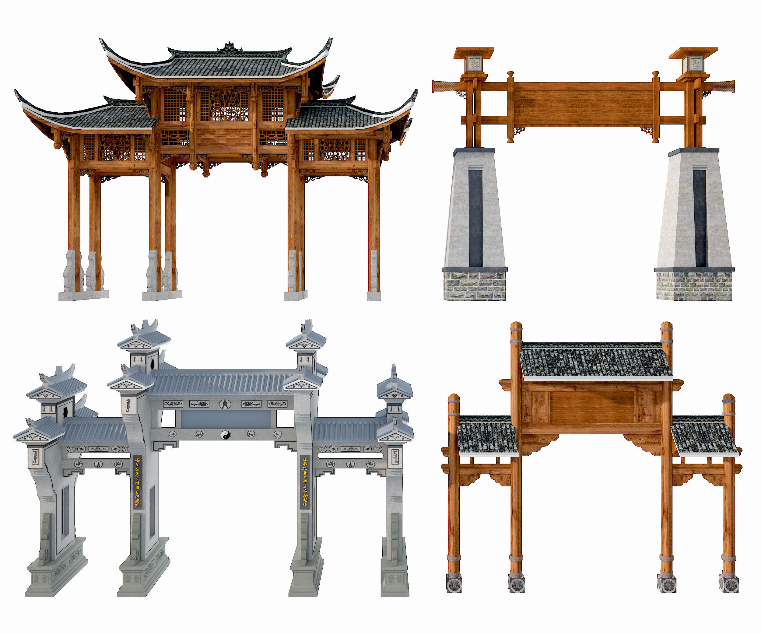 中式古建牌坊，门楼入口3d模型下载