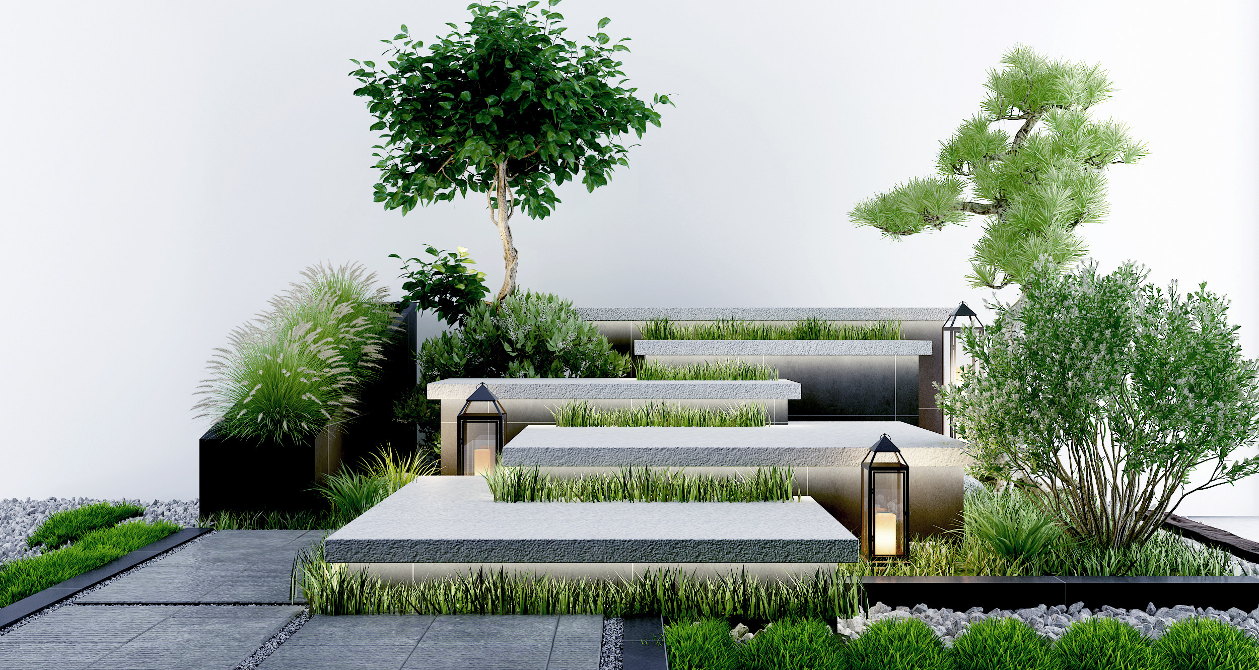 中式庭院景观小品3d模型下载