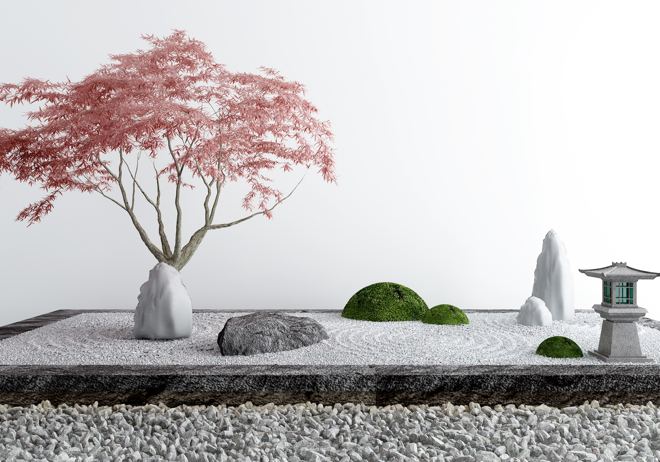 中式景观小品枯山水3d模型下载
