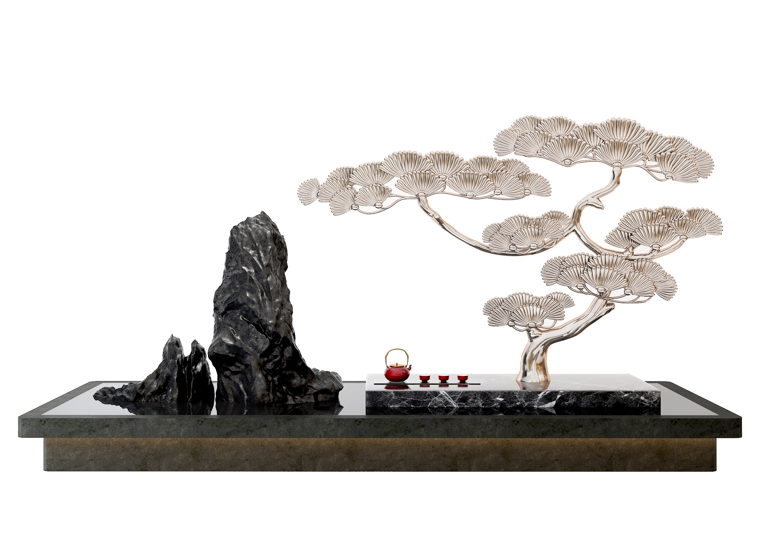 新中式景观小品，水景3d模型下载