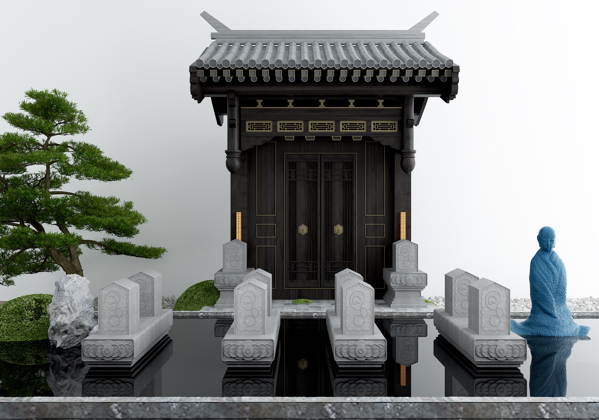 中式禅意庭院景观小品，古建门头3d模型下载