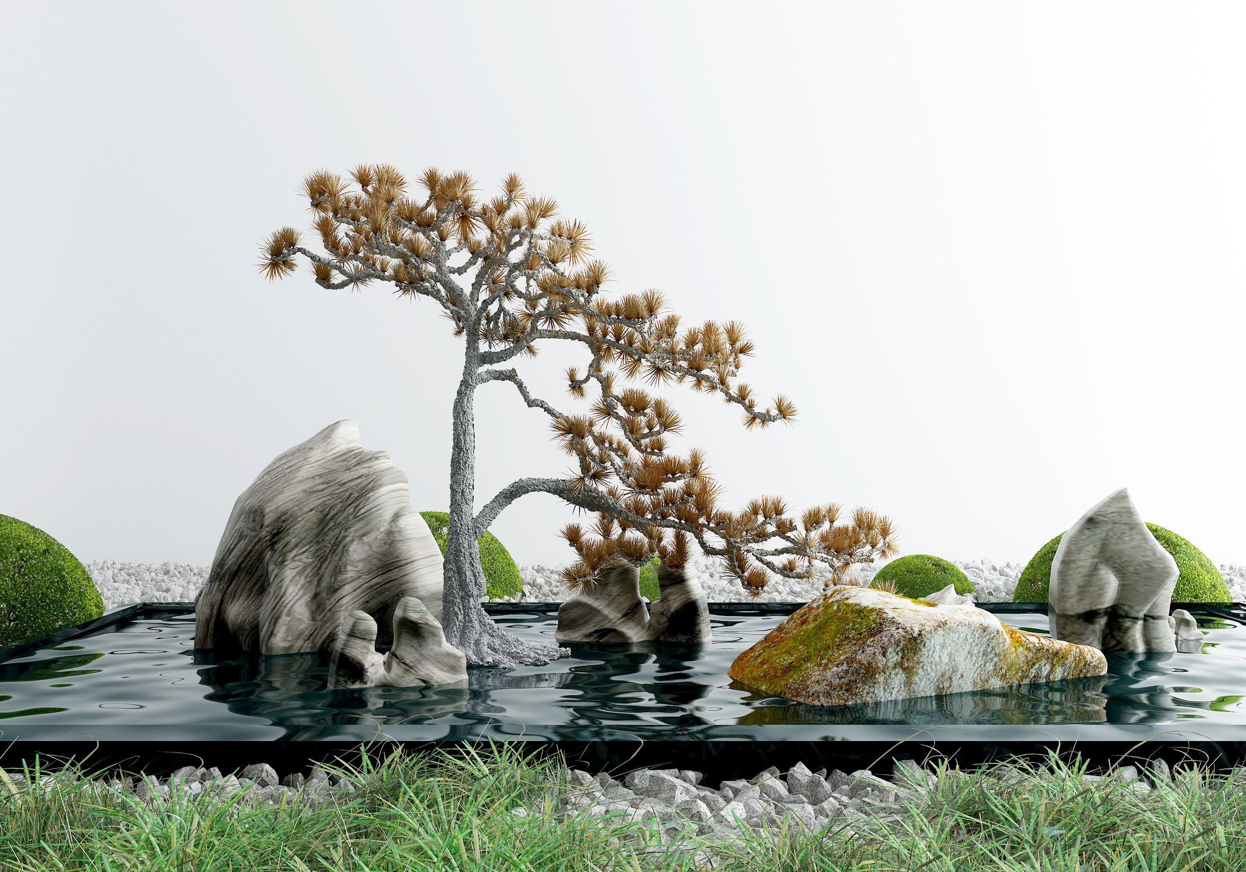 中式庭院景观小品水景3d模型下载