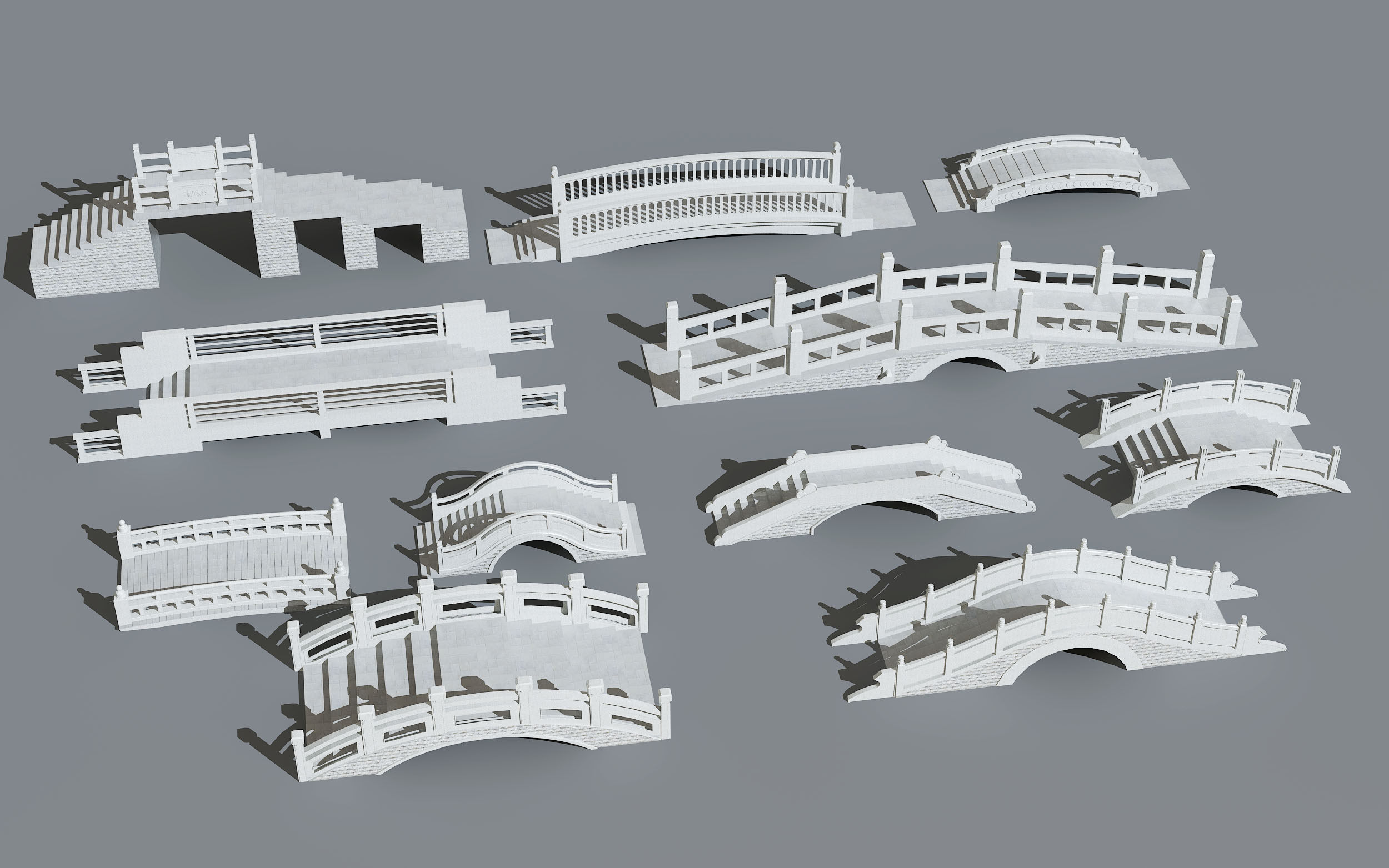 中式石拱桥，3d模型下载