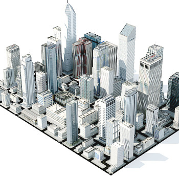 现代鸟瞰城市建筑群3d模型下载