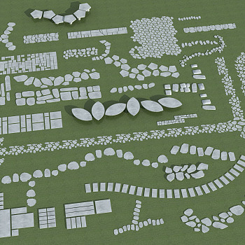 现代园林，石板小道路小品3d模型下载