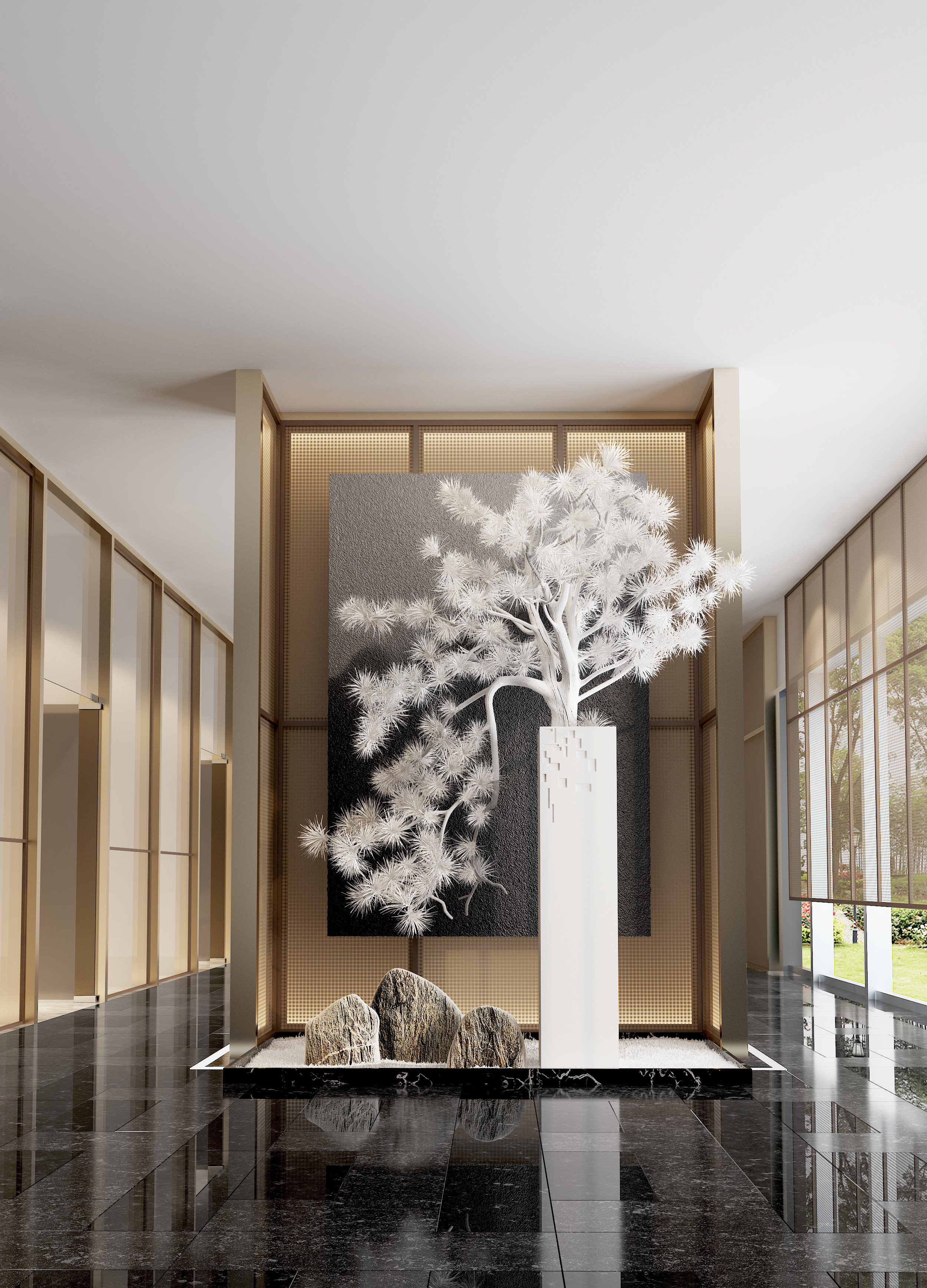 新中式玄关景观，走廊3d模型下载