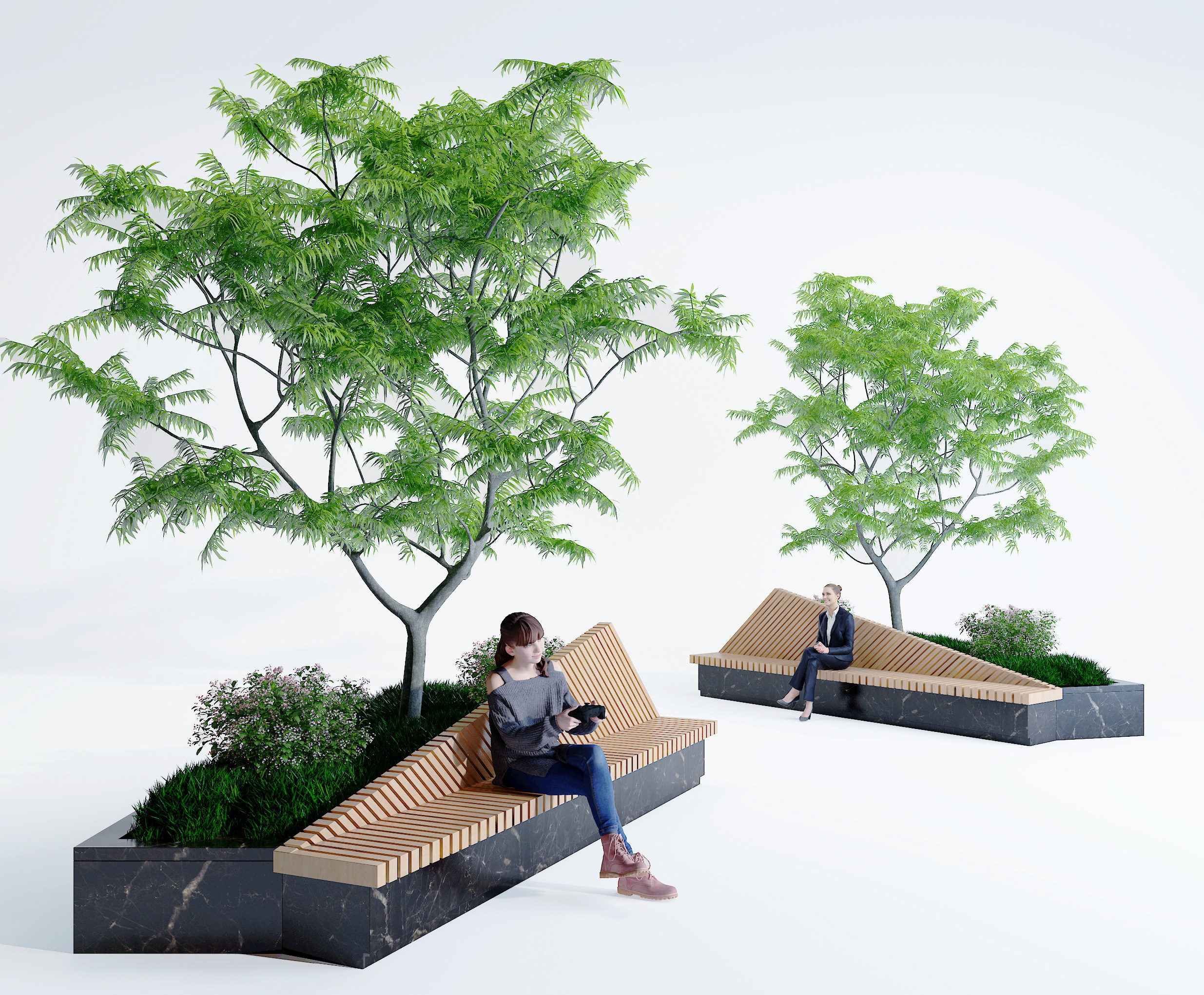 现代户外景观公共长椅3d模型下载