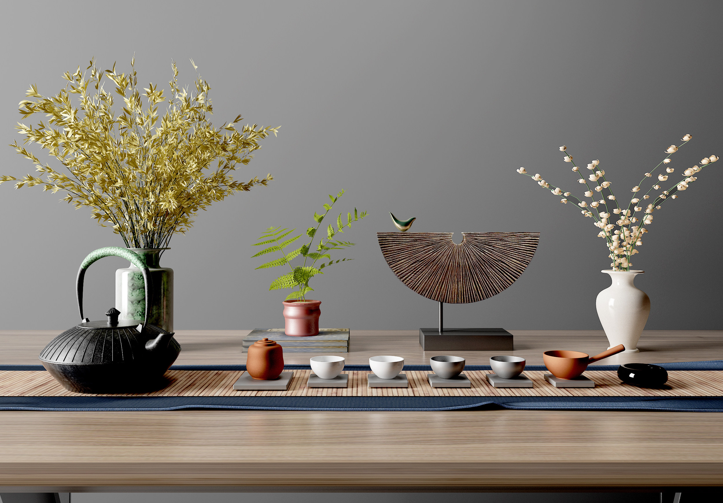 新中式茶具摆件3d模型下载