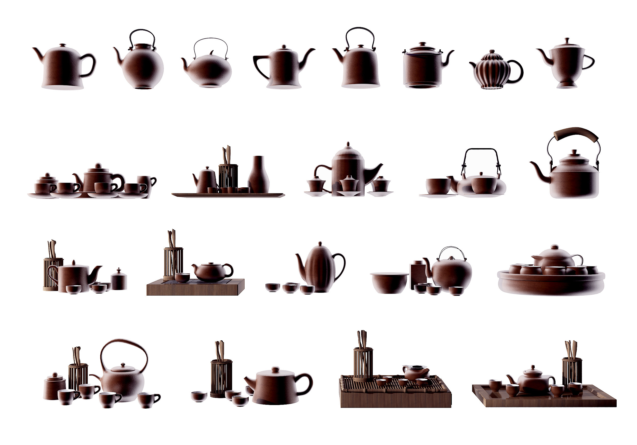 中式茶具组合3d模型下载