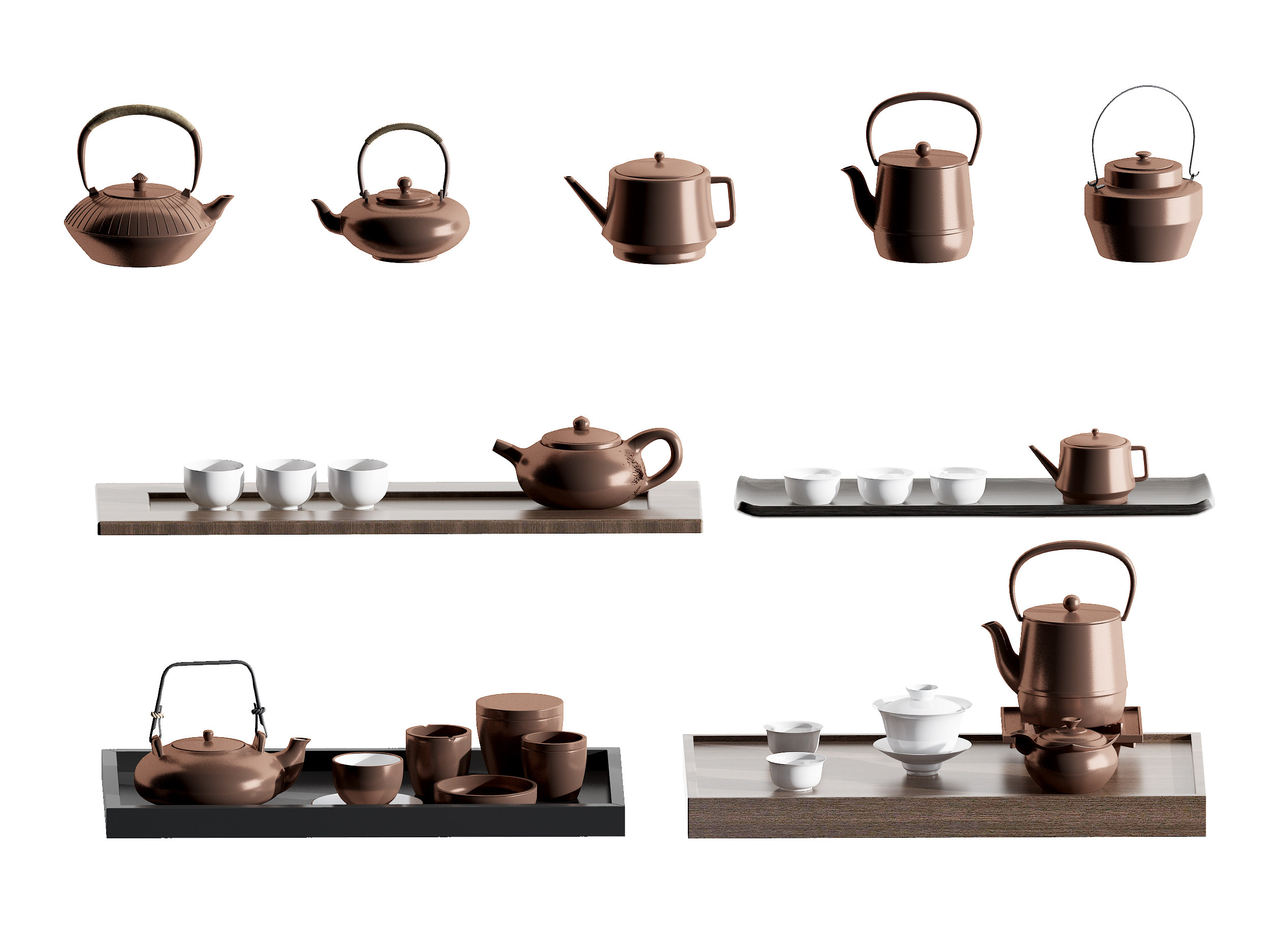 现代茶具组合3d模型下载