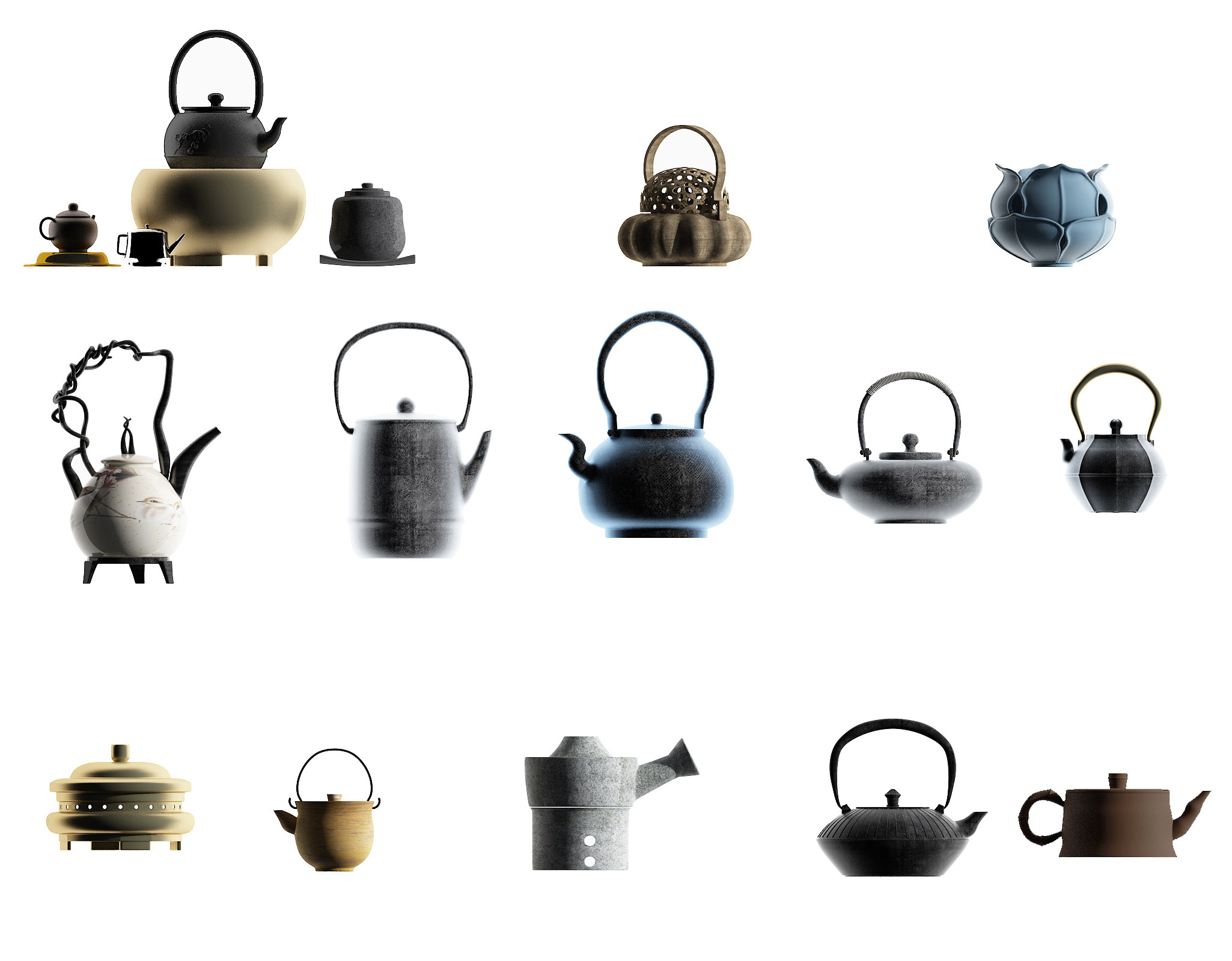 新中式茶壶，紫砂茶壶3d模型下载