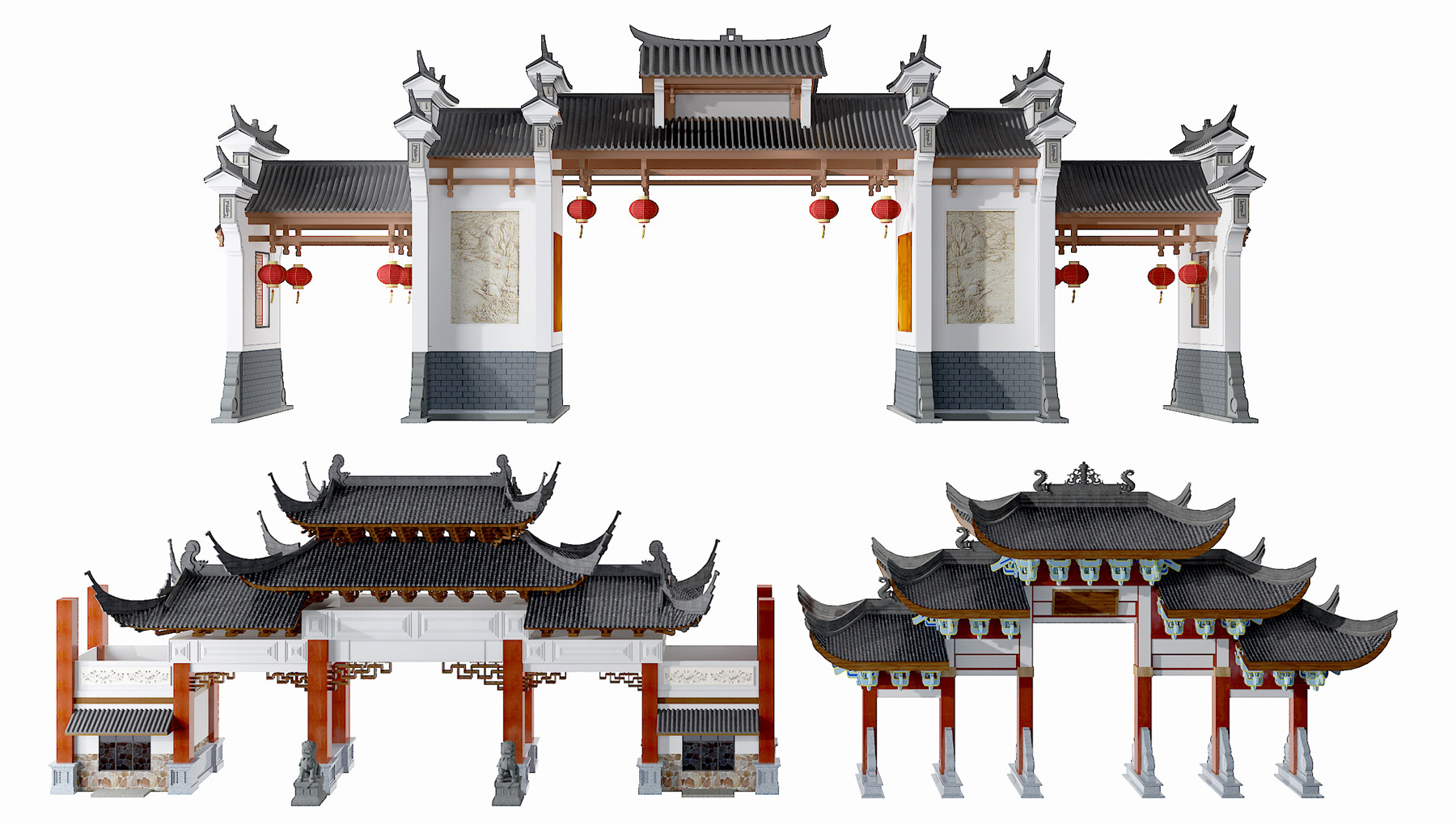 中式古建牌坊，门楼入口3d模型下载