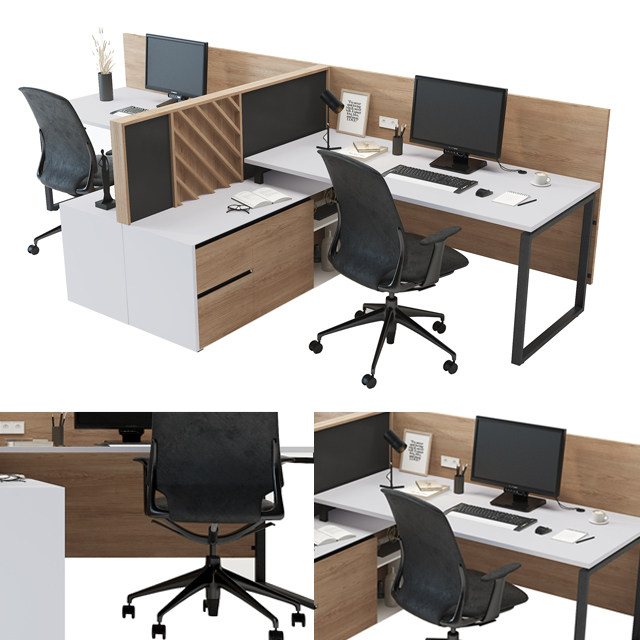 现代卡位办公桌椅3d模型下载