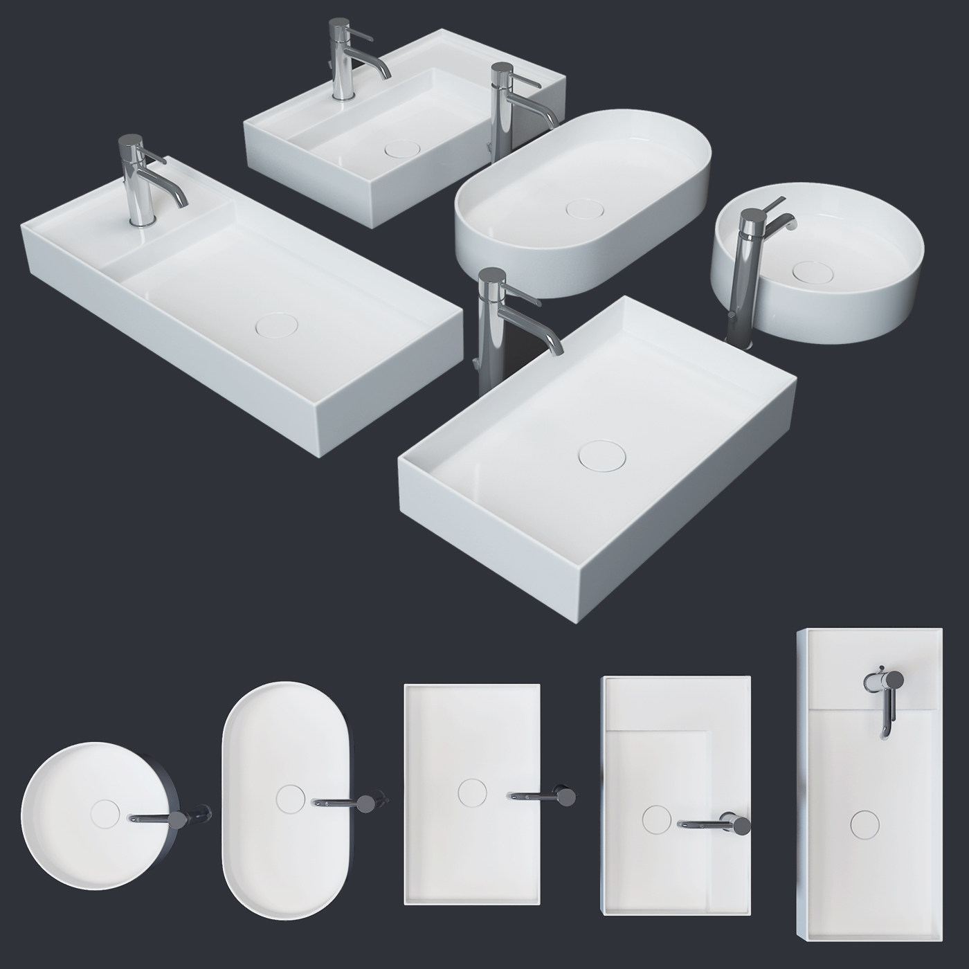 现代洗手台洗手盆水龙头，台上盆，3d模型下载