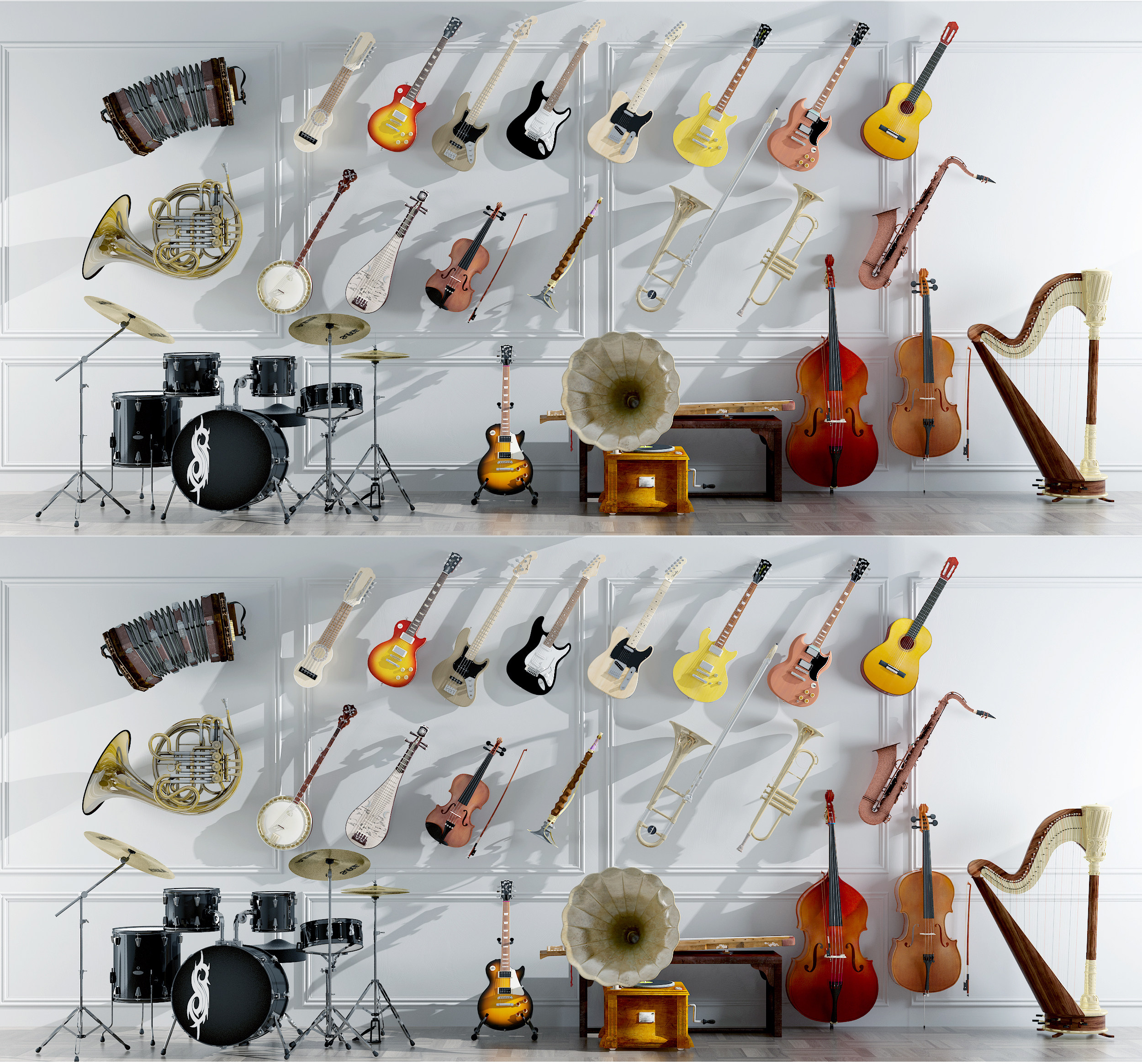 现代吉他乐器组合3d模型下载