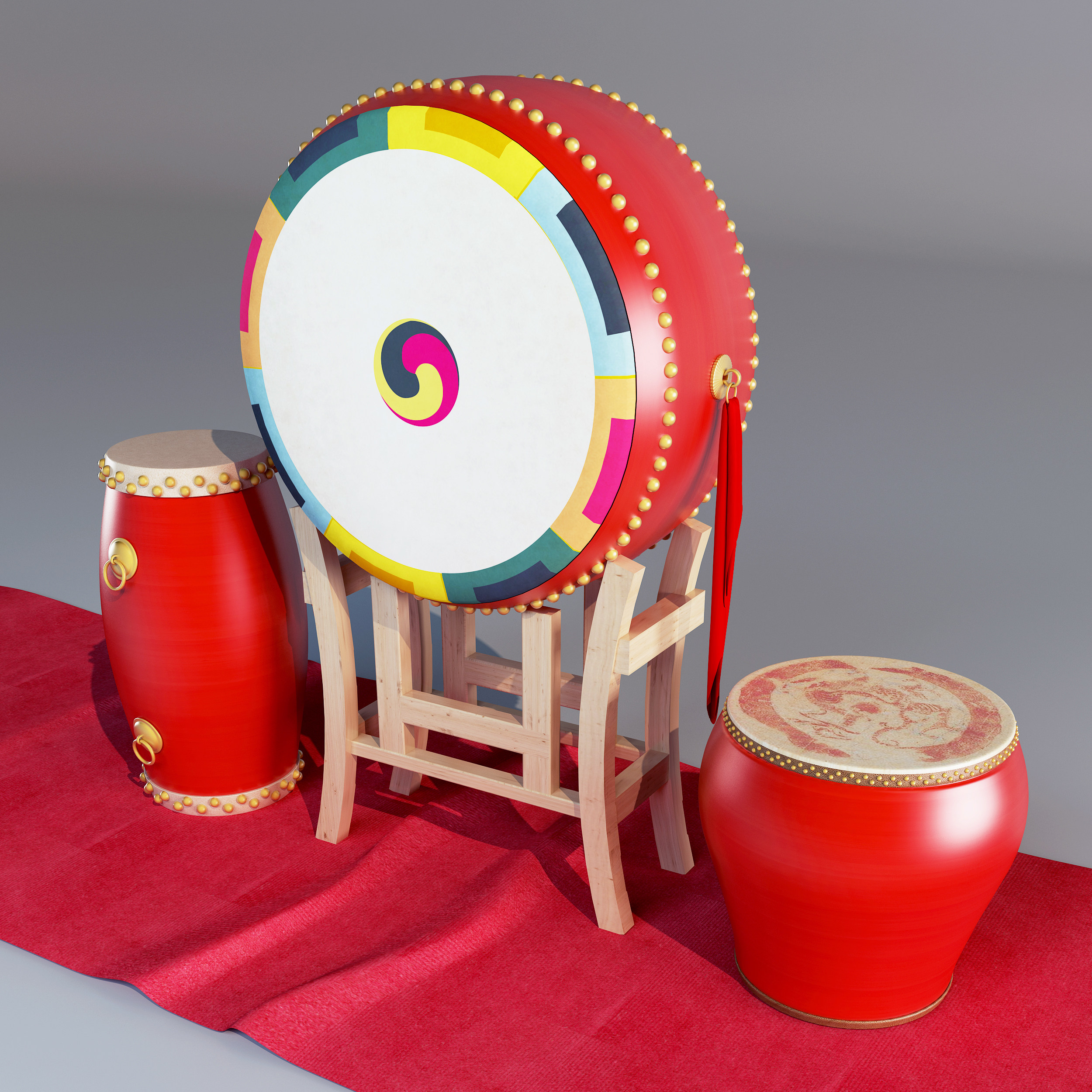 新中式手鼓乐器3d模型下载