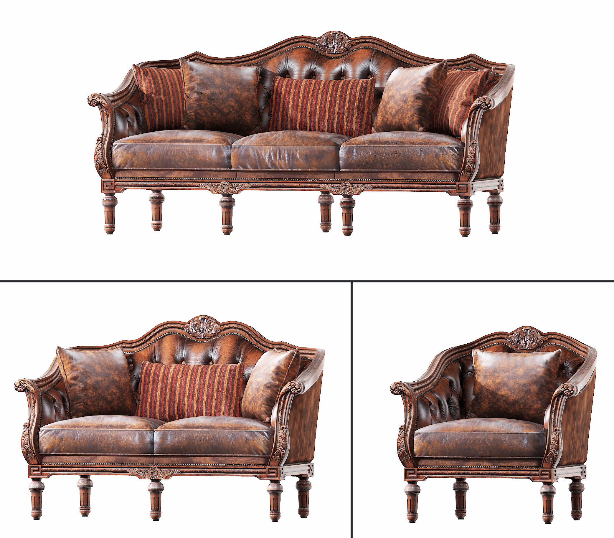 欧式古典皮革沙发组合3d模型下载