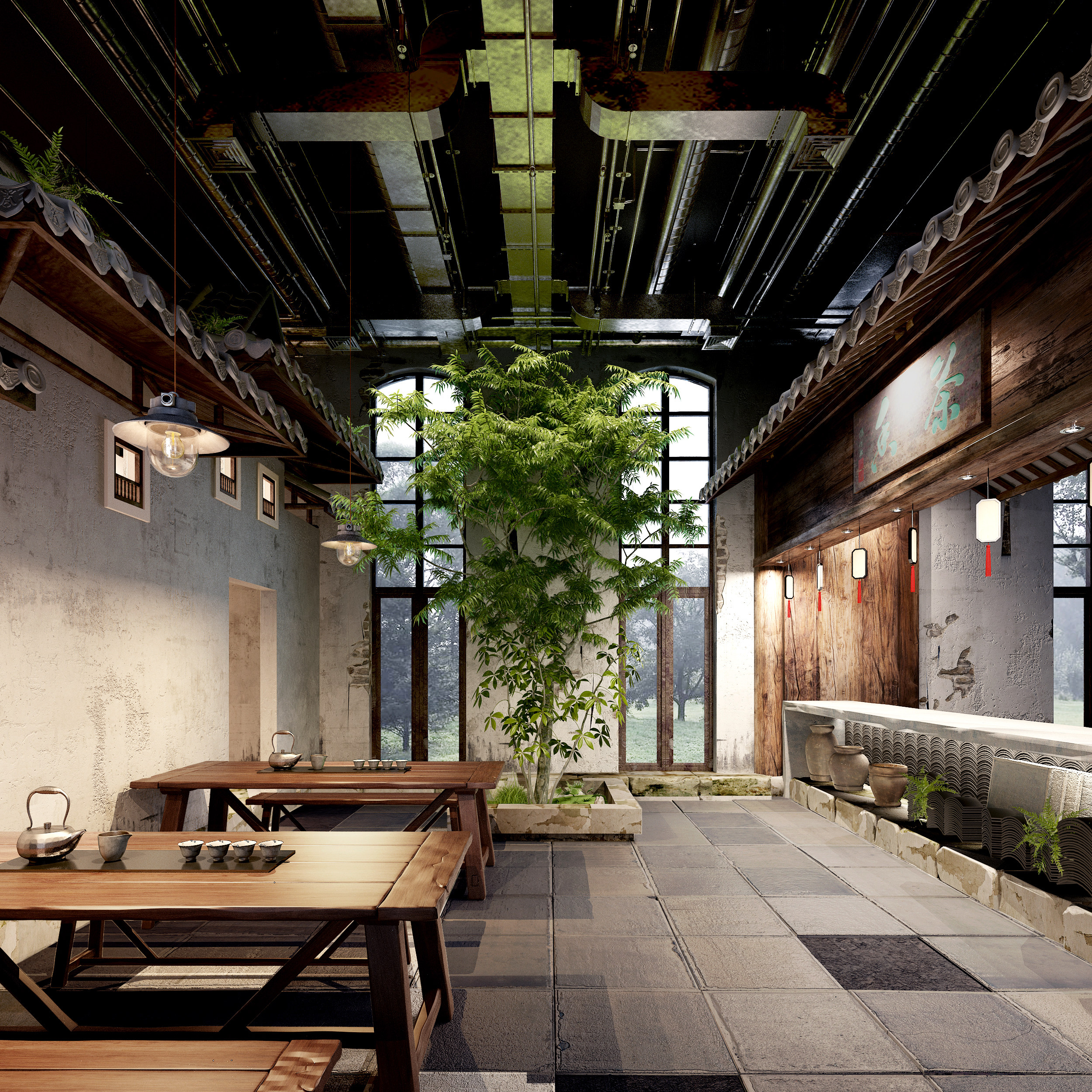 新中式餐厅3d模型下载