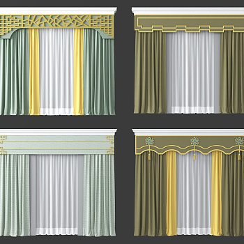 新中式欧式，儿童布艺窗帘3d模型下载