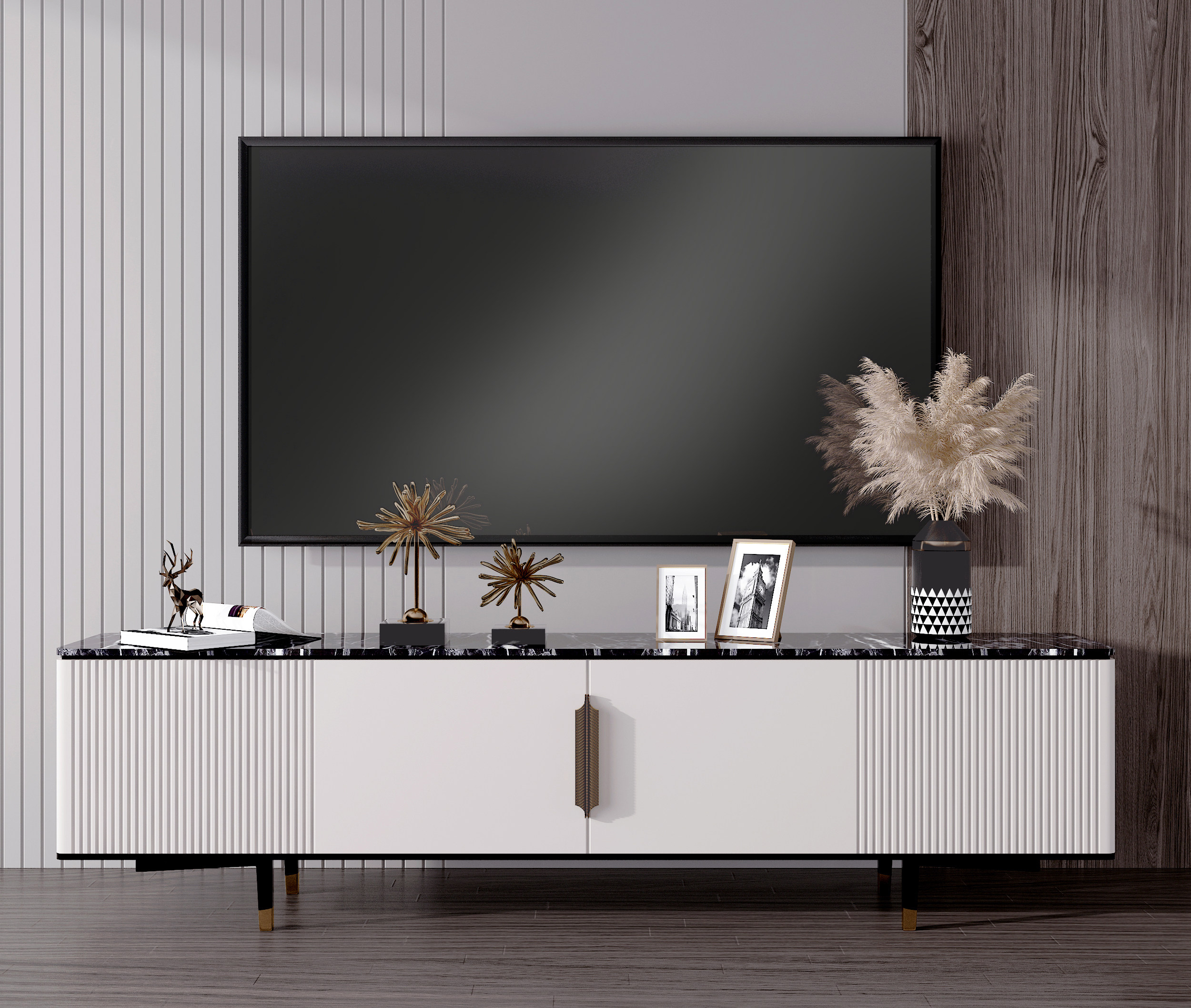 现代条纹电视柜3d模型下载