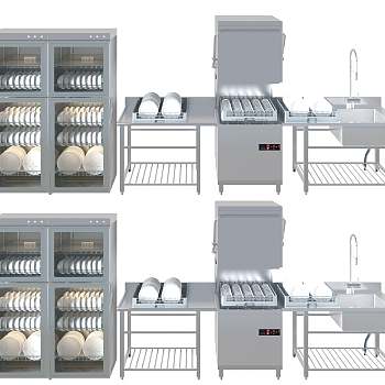 现代水槽洗碗机消毒柜,后厨设备3d模型下载