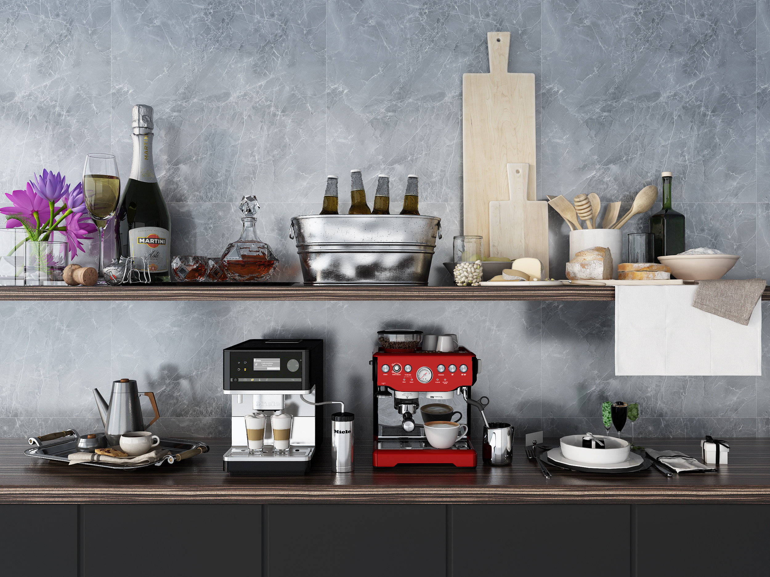 现代咖啡机，酒水，厨房用具3d模型下载