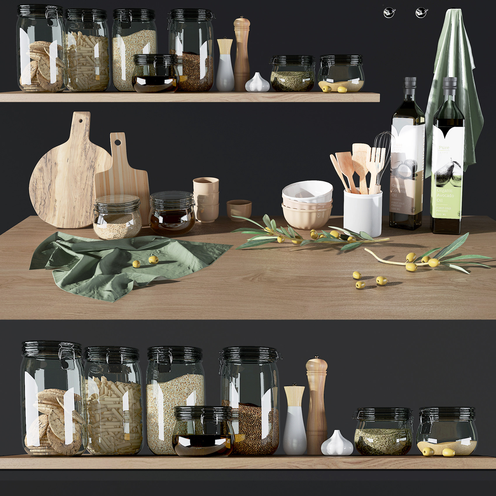 北欧调料瓶,砧板,瓷碗,厨房用品3d模型下载