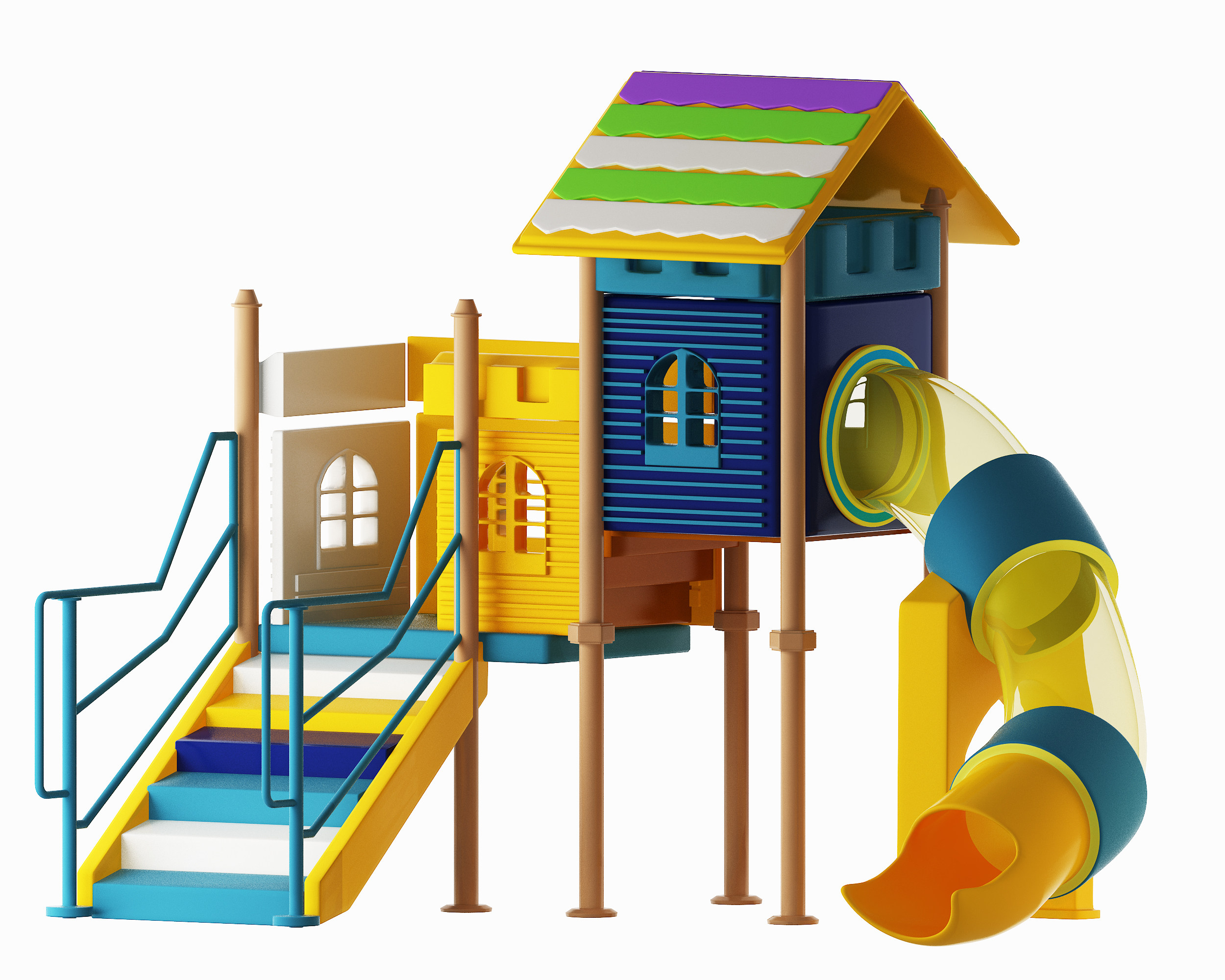 现代儿童娱乐滑梯设备3d模型下载
