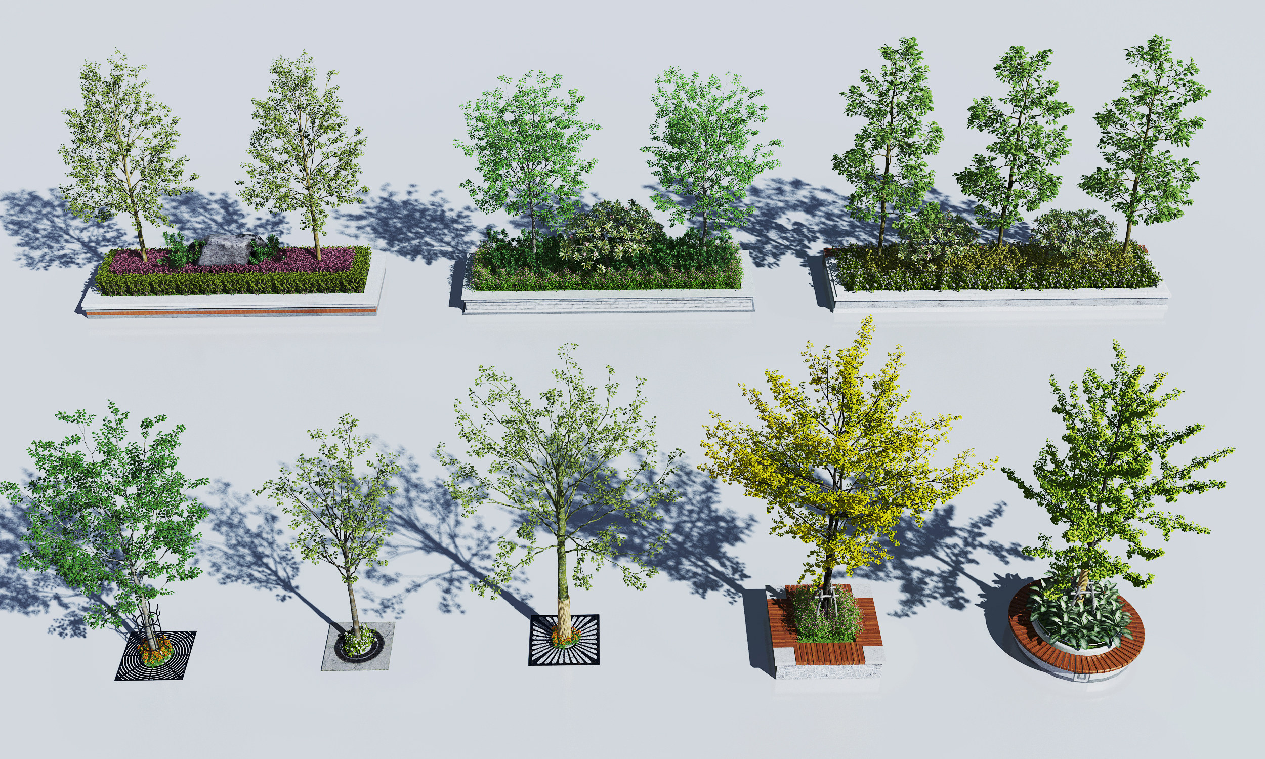 现代绿化池景观树3d模型下载