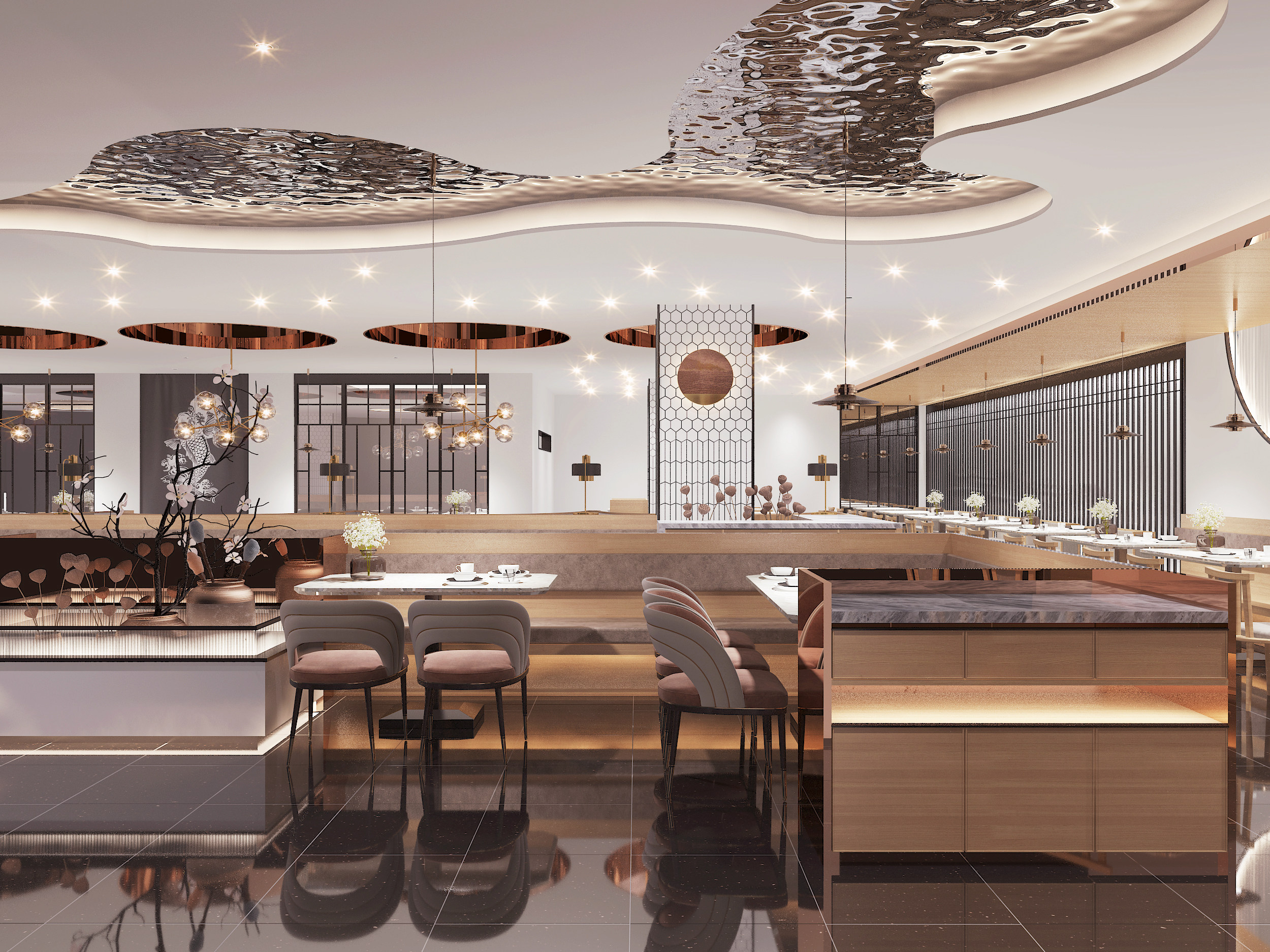 新中式餐饮餐厅3d模型下载