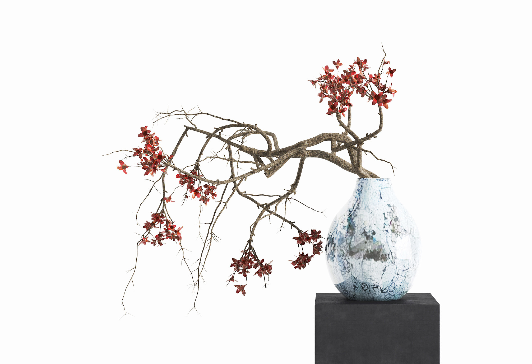 新中式干枝，花艺花瓶3d模型下载