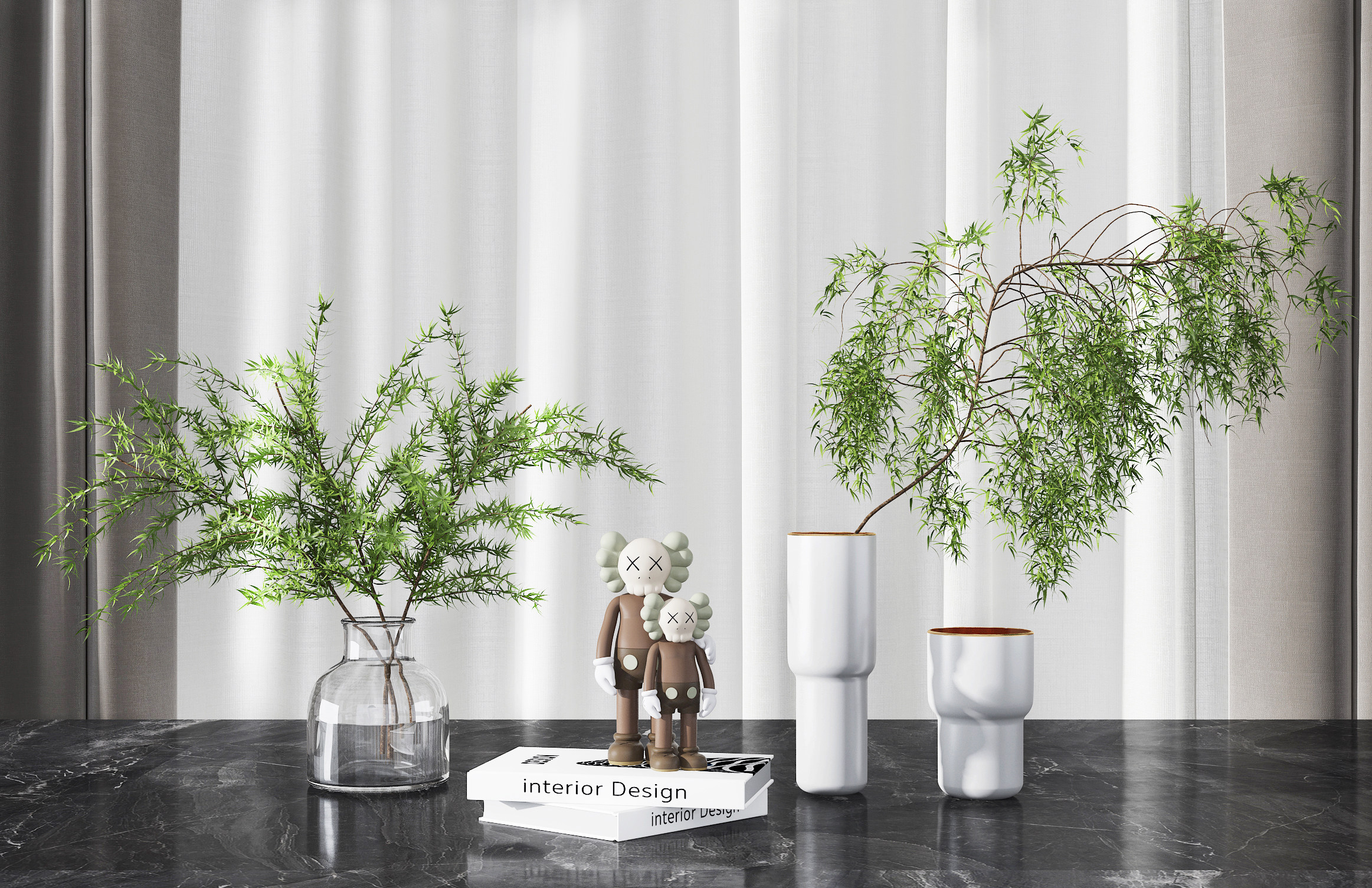 现代花瓶水生植物，装饰品摆件3d模型下载