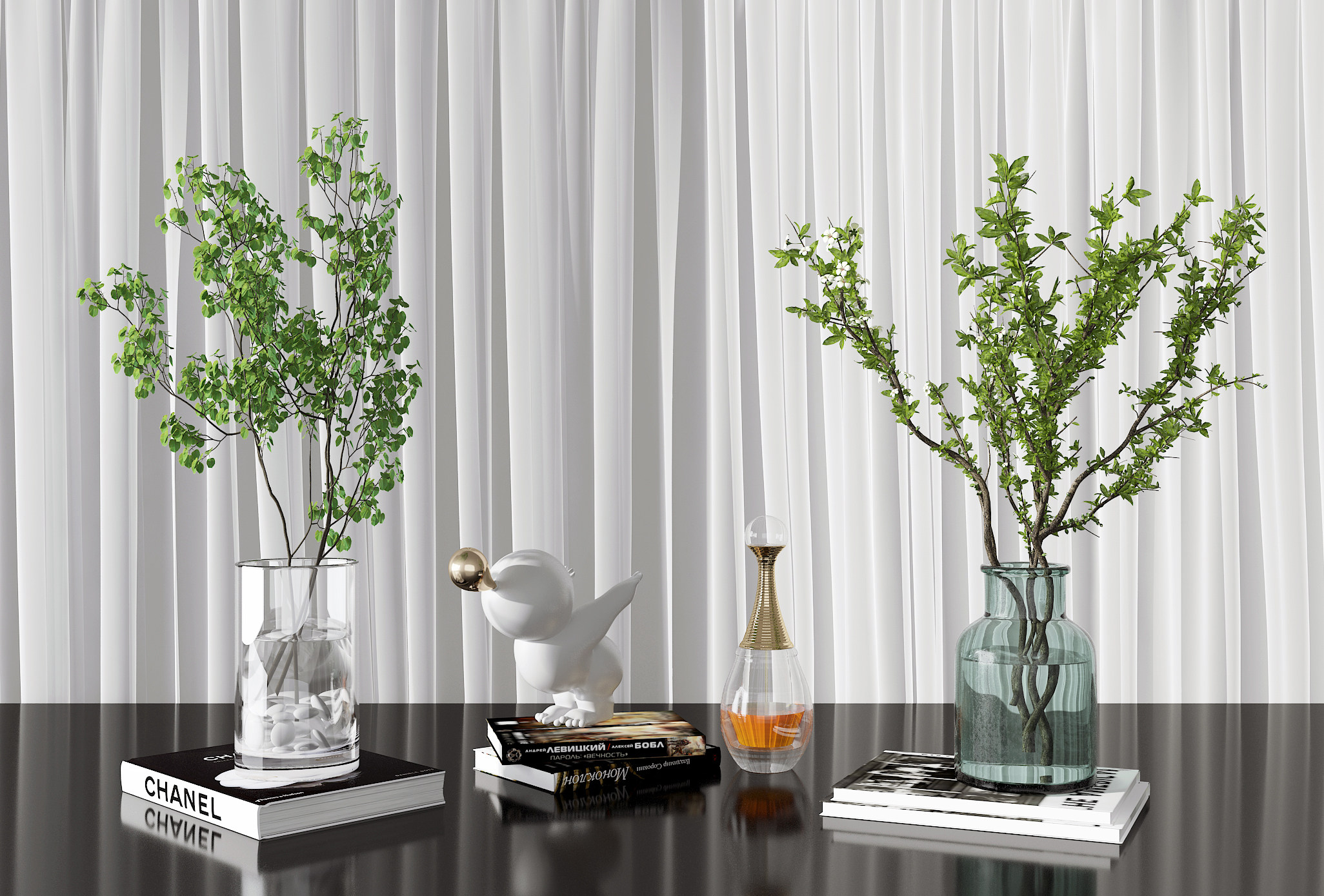 现代水生绿植玻璃花瓶，装饰摆件3d模型下载