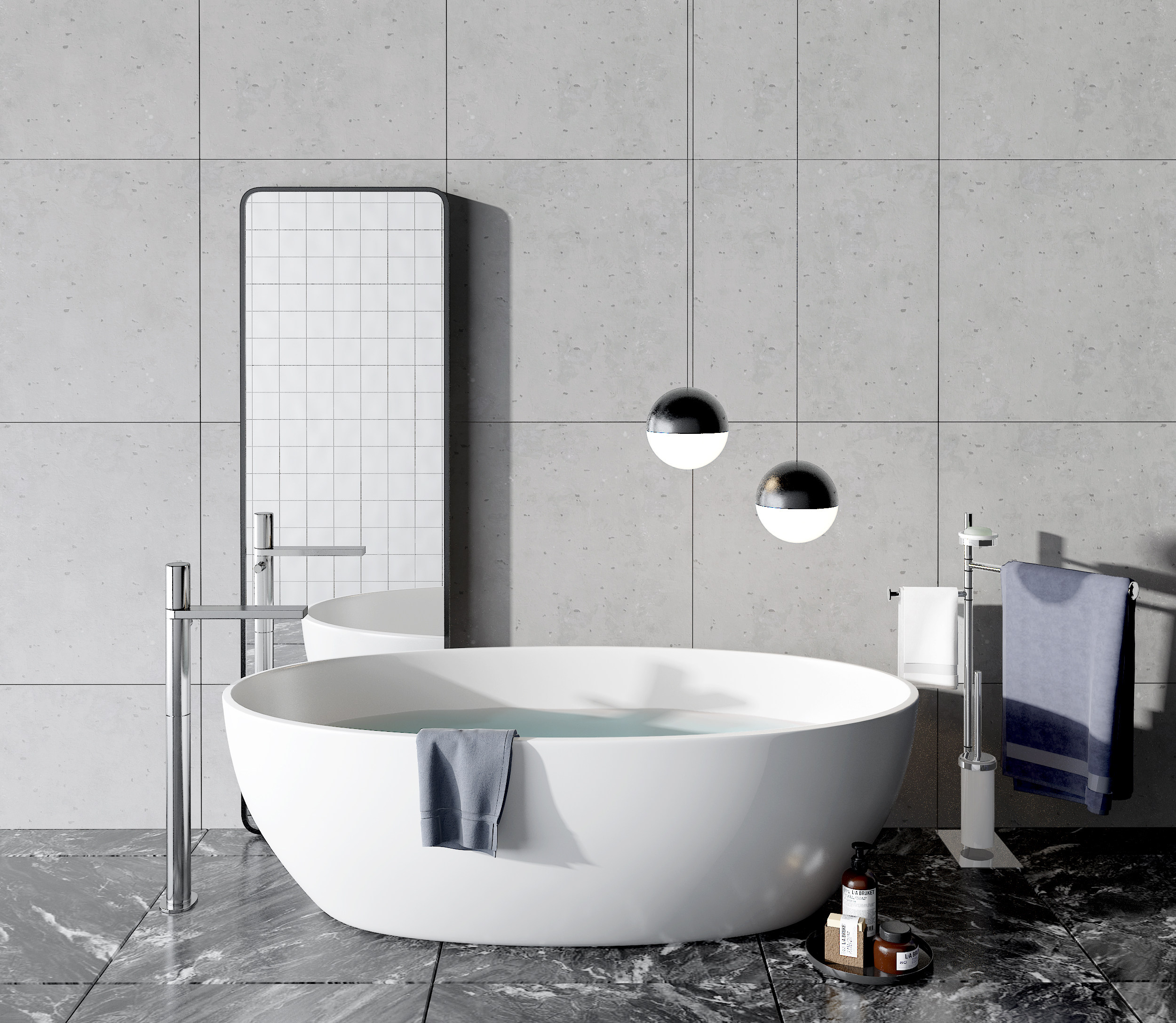 现代浴缸，洗浴用品组合3d模型下载