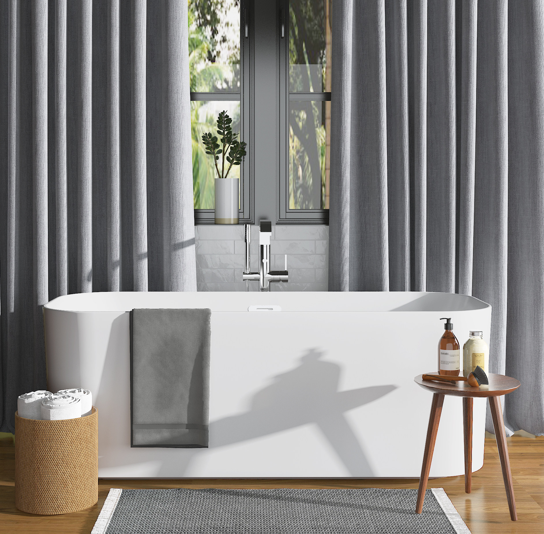 现代浴缸，圆几，洗浴用品组合3d模型下载