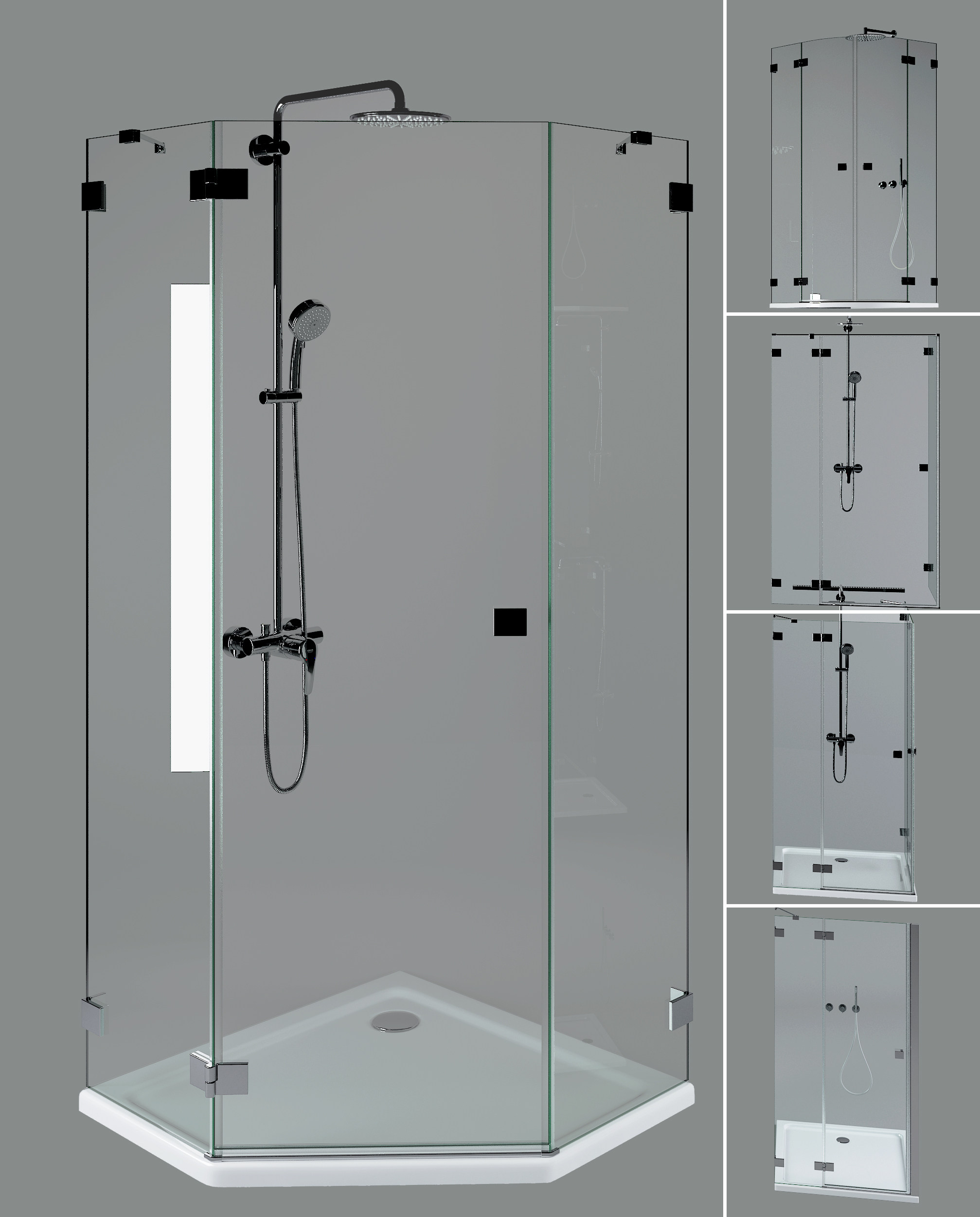 现代玻璃淋浴房，花洒3d模型下载