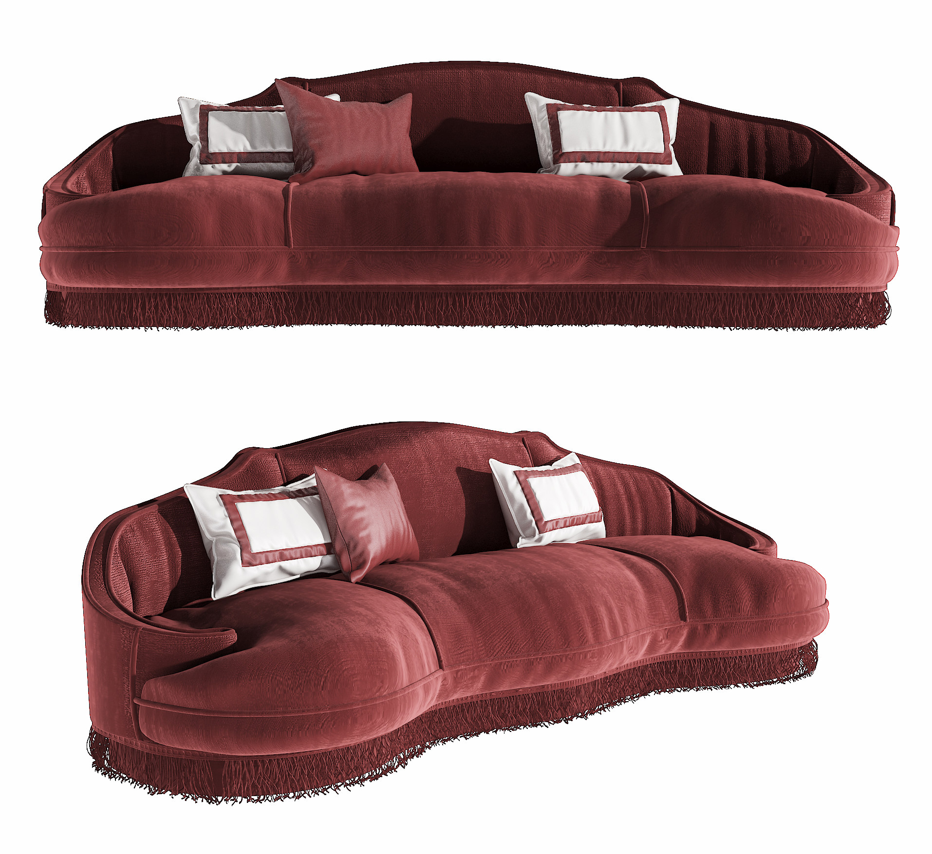 美式红色绒布多人沙发3d模型下载