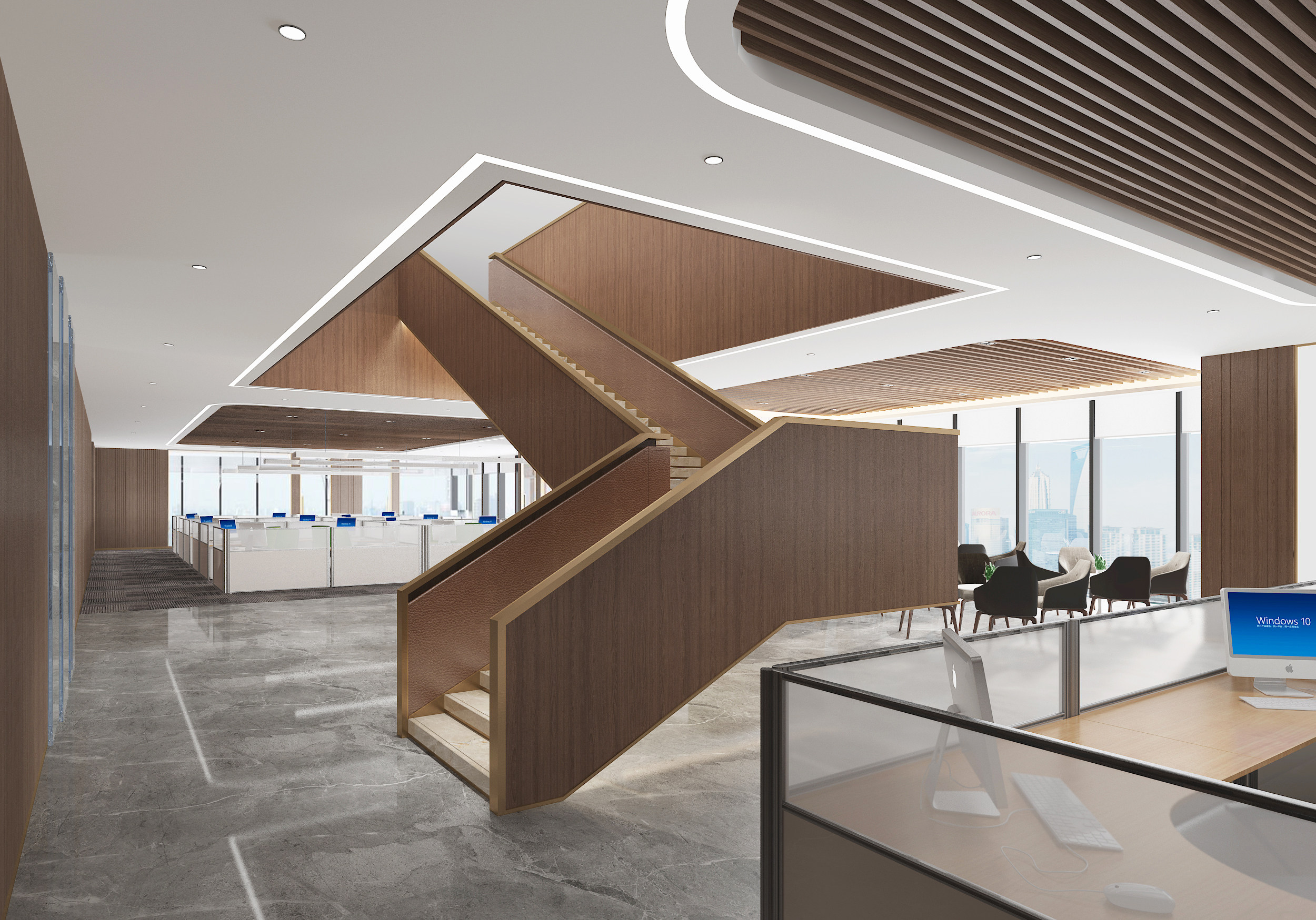 现代开放式办公区楼梯过道3d模型下载