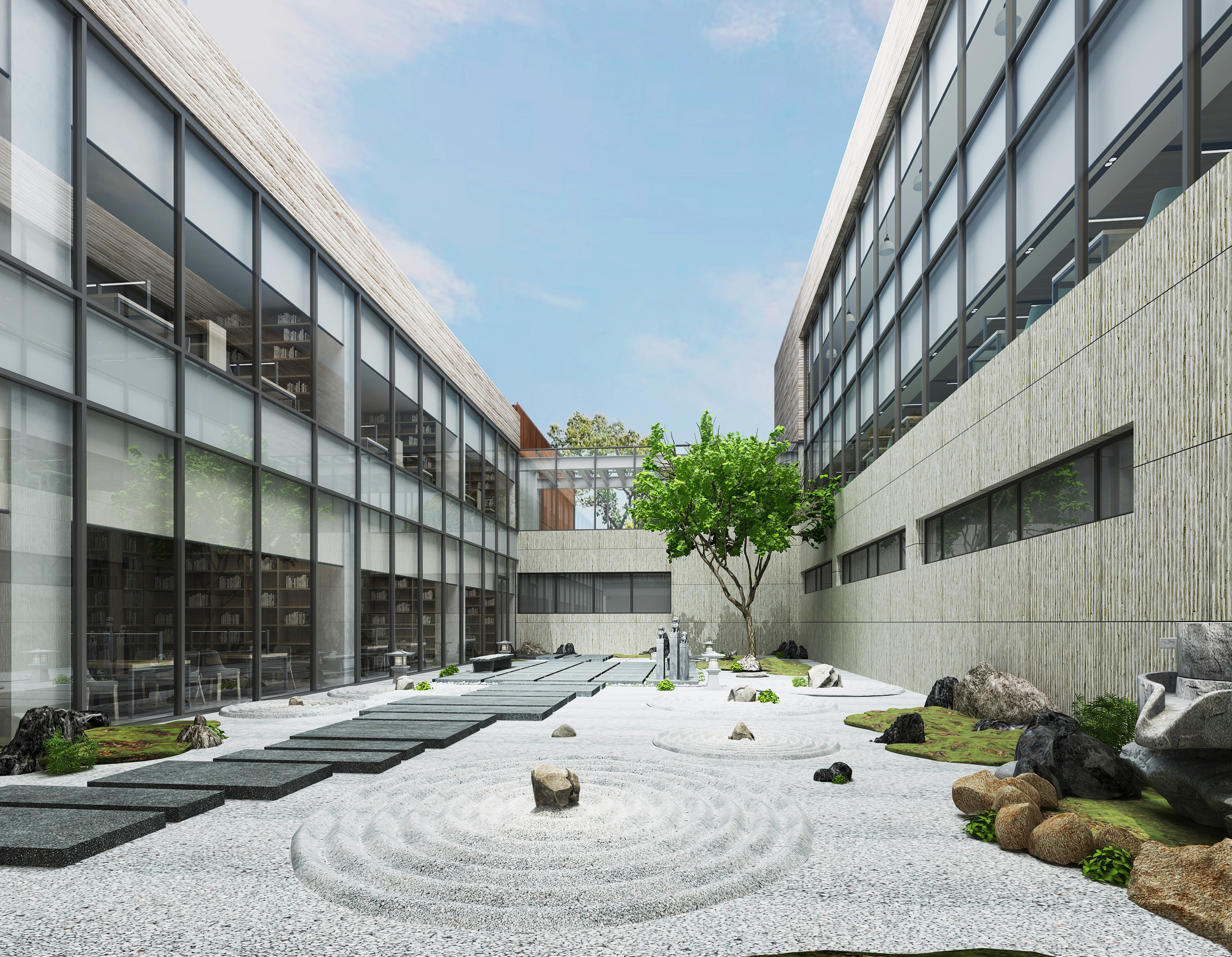 新中式庭院景观3d模型下载