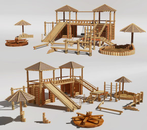 现代木质儿童滑梯娱乐设施3d模型下载