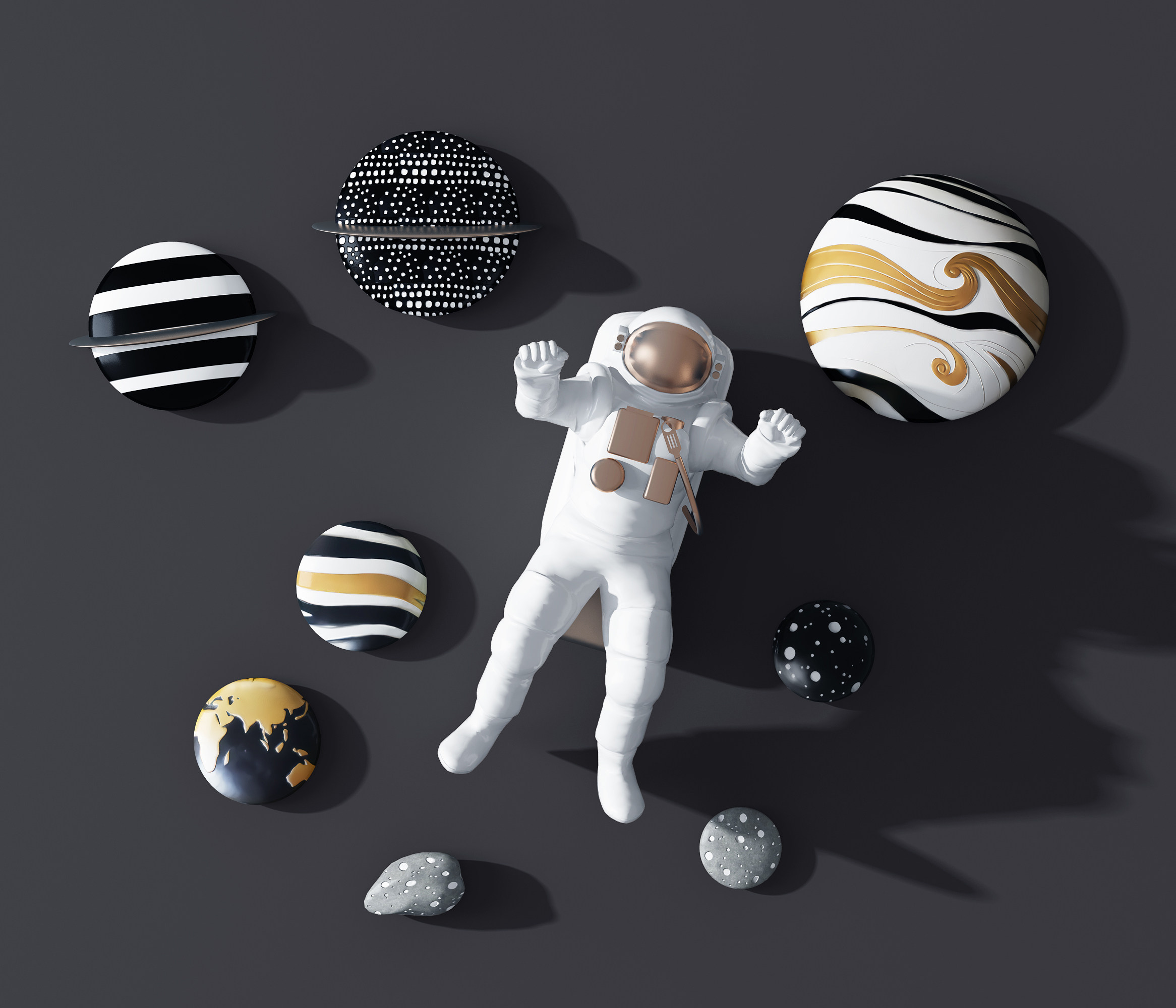 现代太空宇航员，宇航服，墙饰挂件3d模型下载