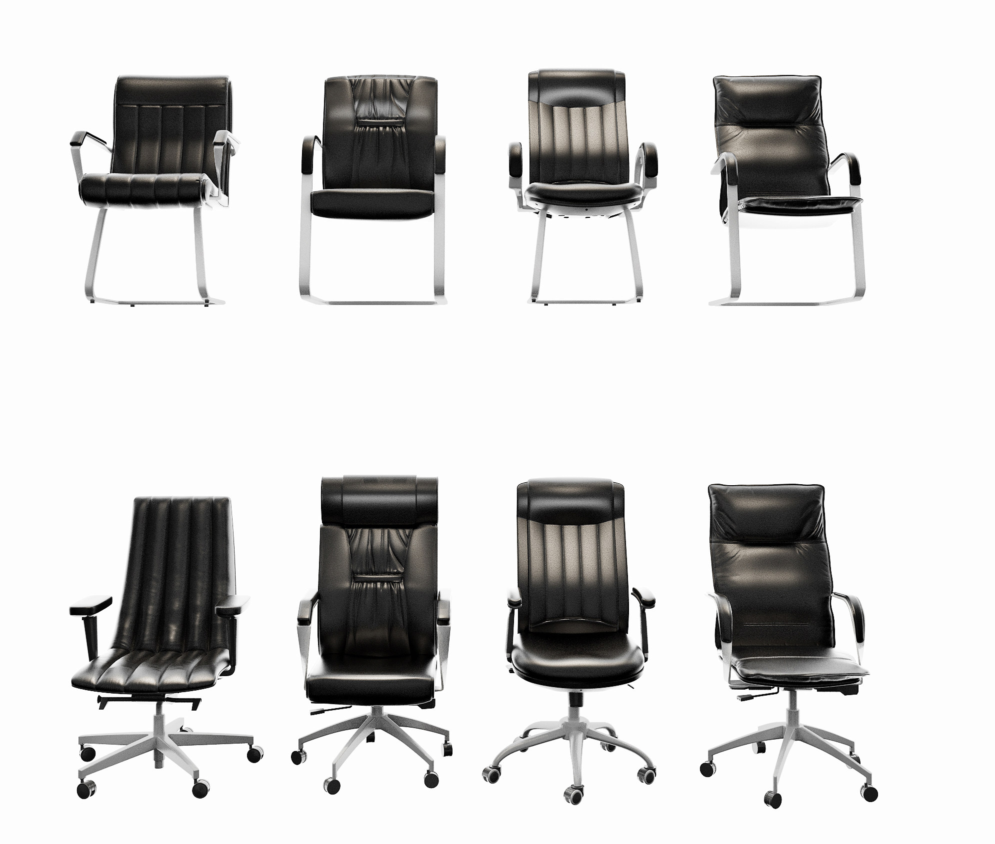 现代皮革办公椅组合3d模型下载