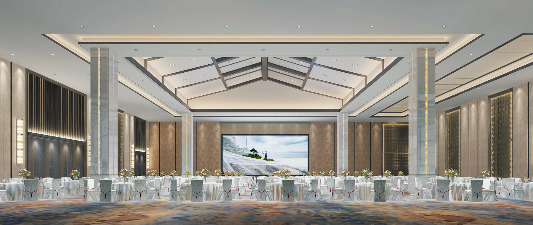 新中式酒店宴会厅3d模型下载