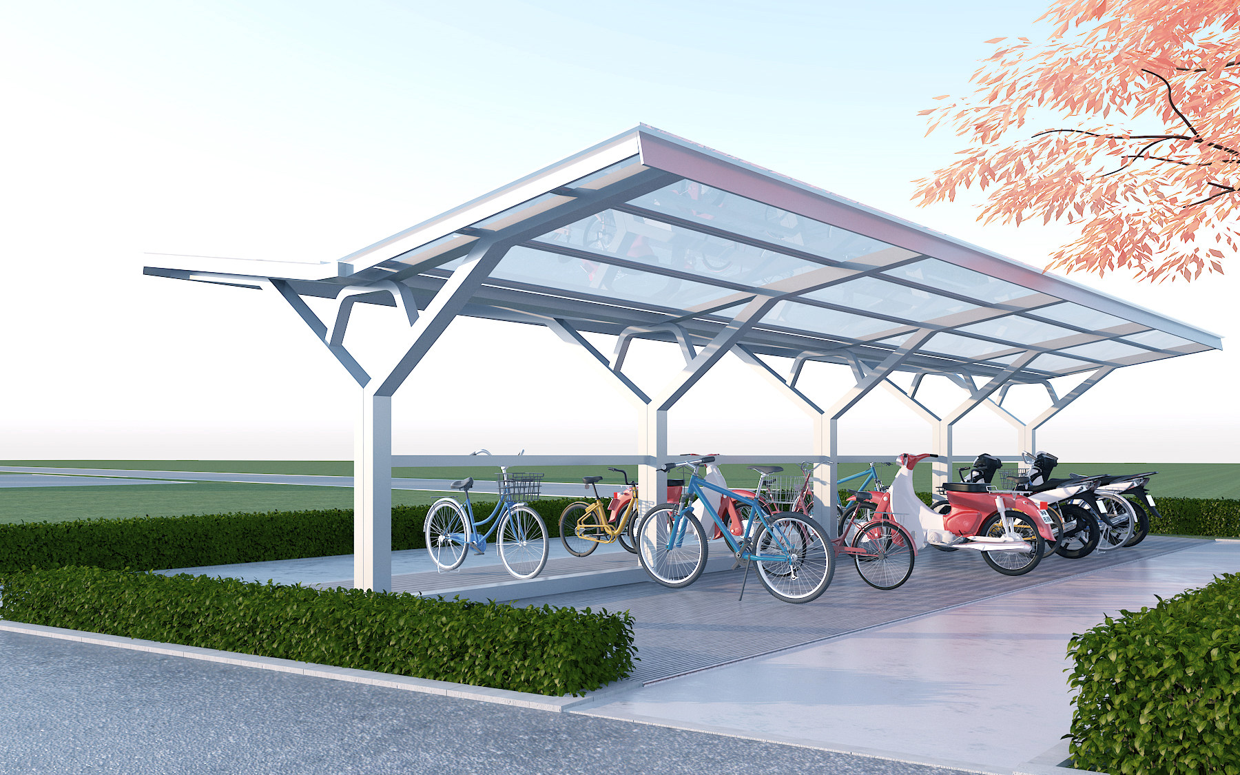 现代玻璃钢结构自行车棚3d模型下载