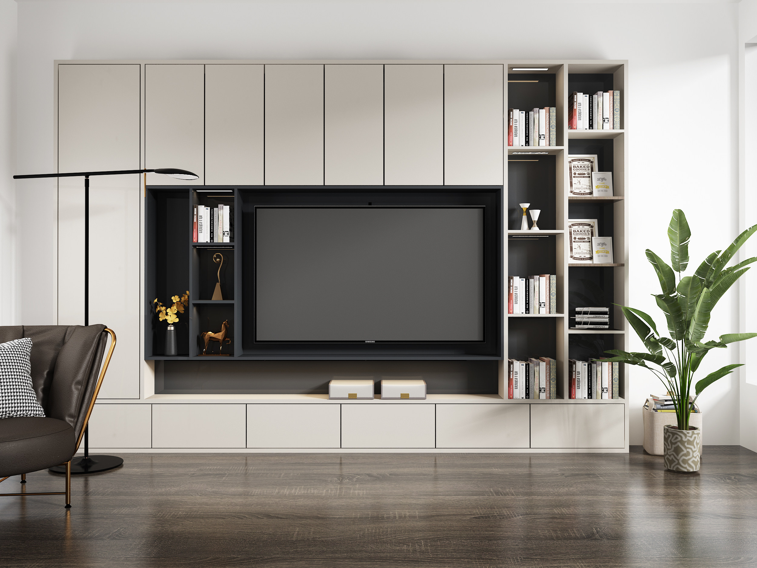 现代电视柜背景墙3d模型下载