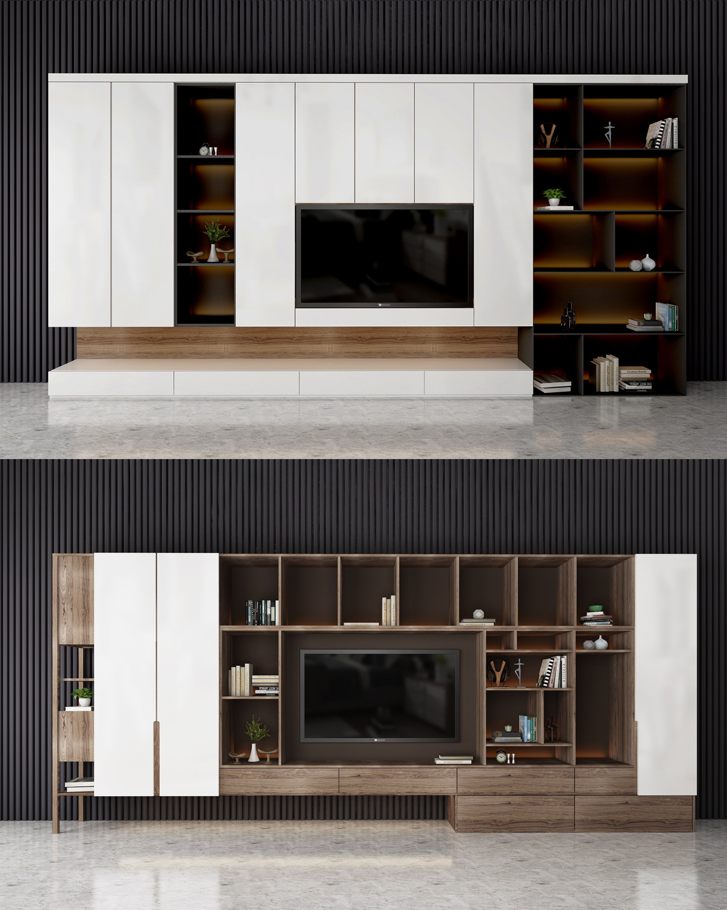 现代电视柜电视背景墙3d模型下载