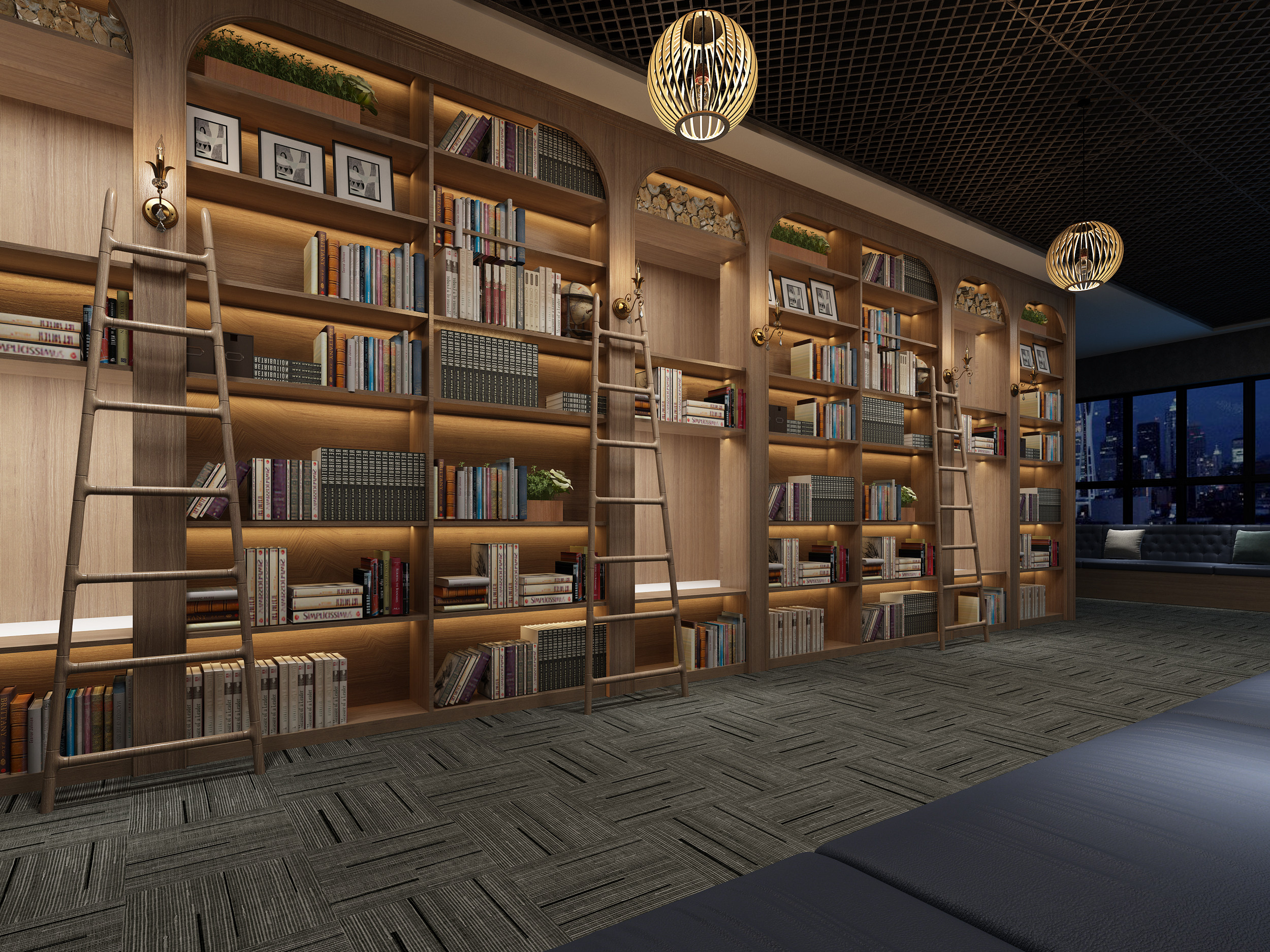 现代图书室3d模型下载