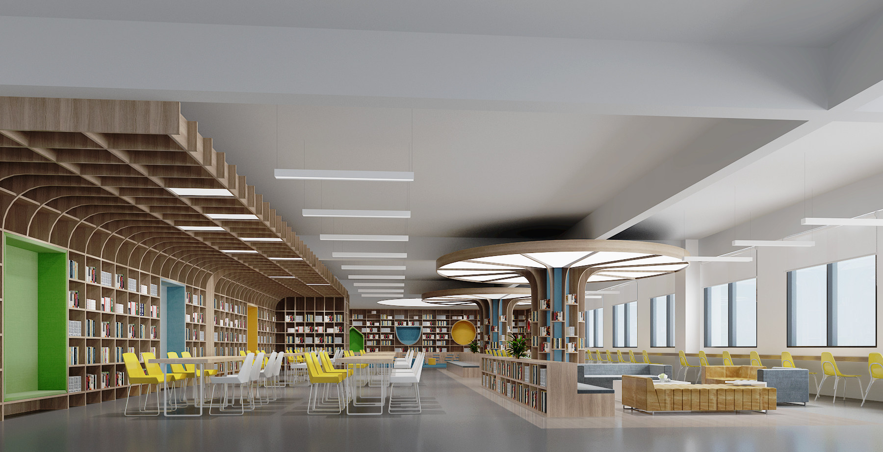 现代图书馆阅览室3d模型下载
