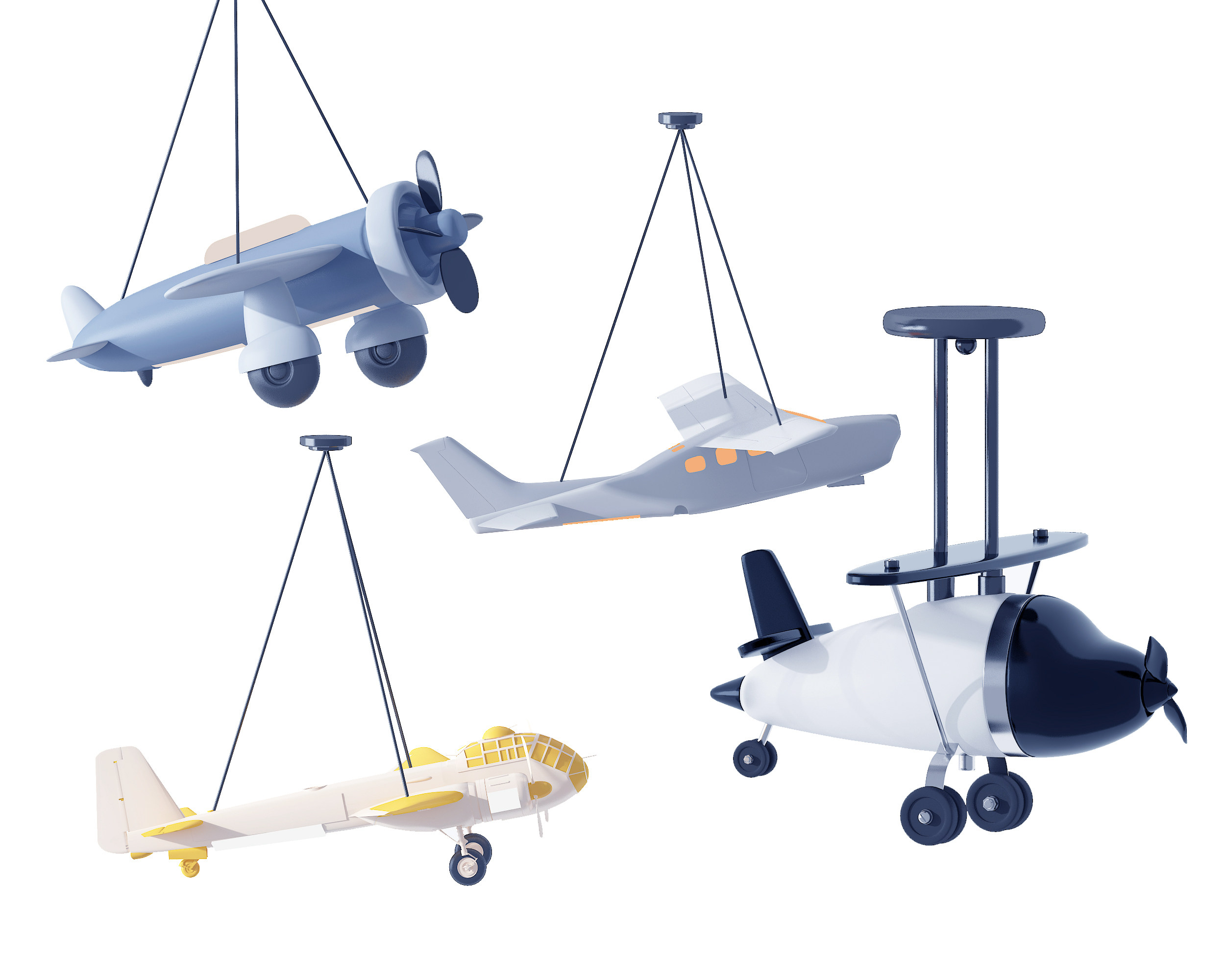 现代儿童飞机吊灯3d模型下载